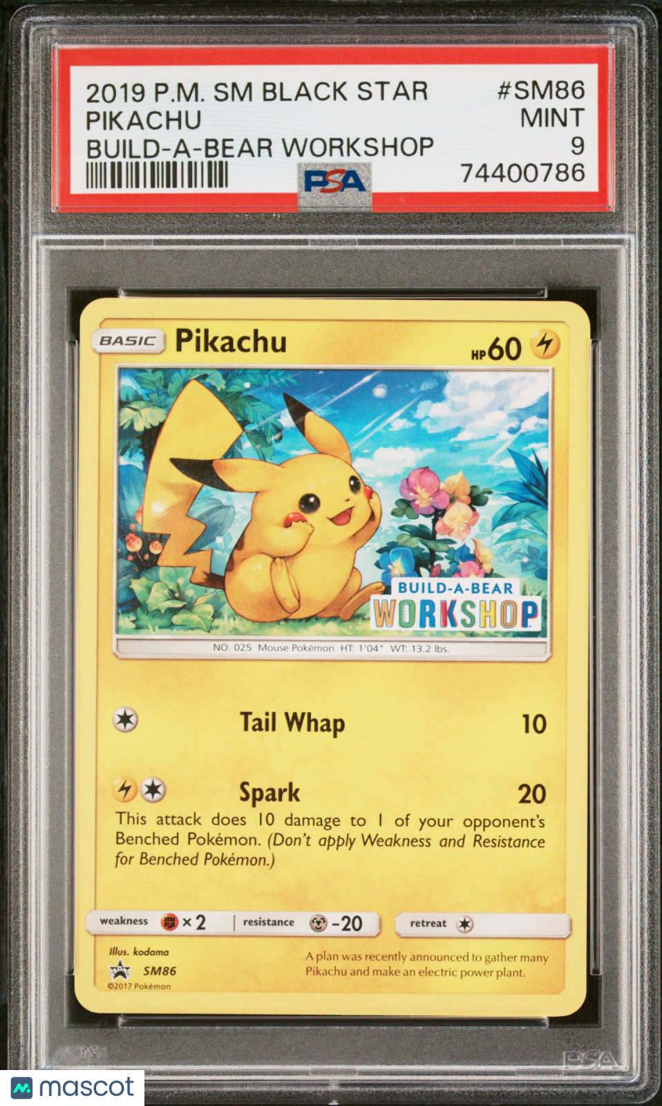PIKACHU 2019 Pokemon SM Black Star Promo Build-A-Bear Workshop PSA 9 #SM86