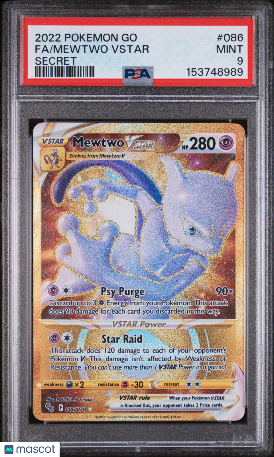 MEWTWO VSTAR 2022 Pokemon Go #086 Full Art Secret Rare PSA 9