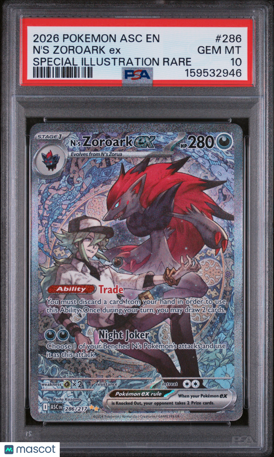 N'S ZOROARK EX Pokemon ME Ascended Heroes #286 Special Illustration Rare PSA 10