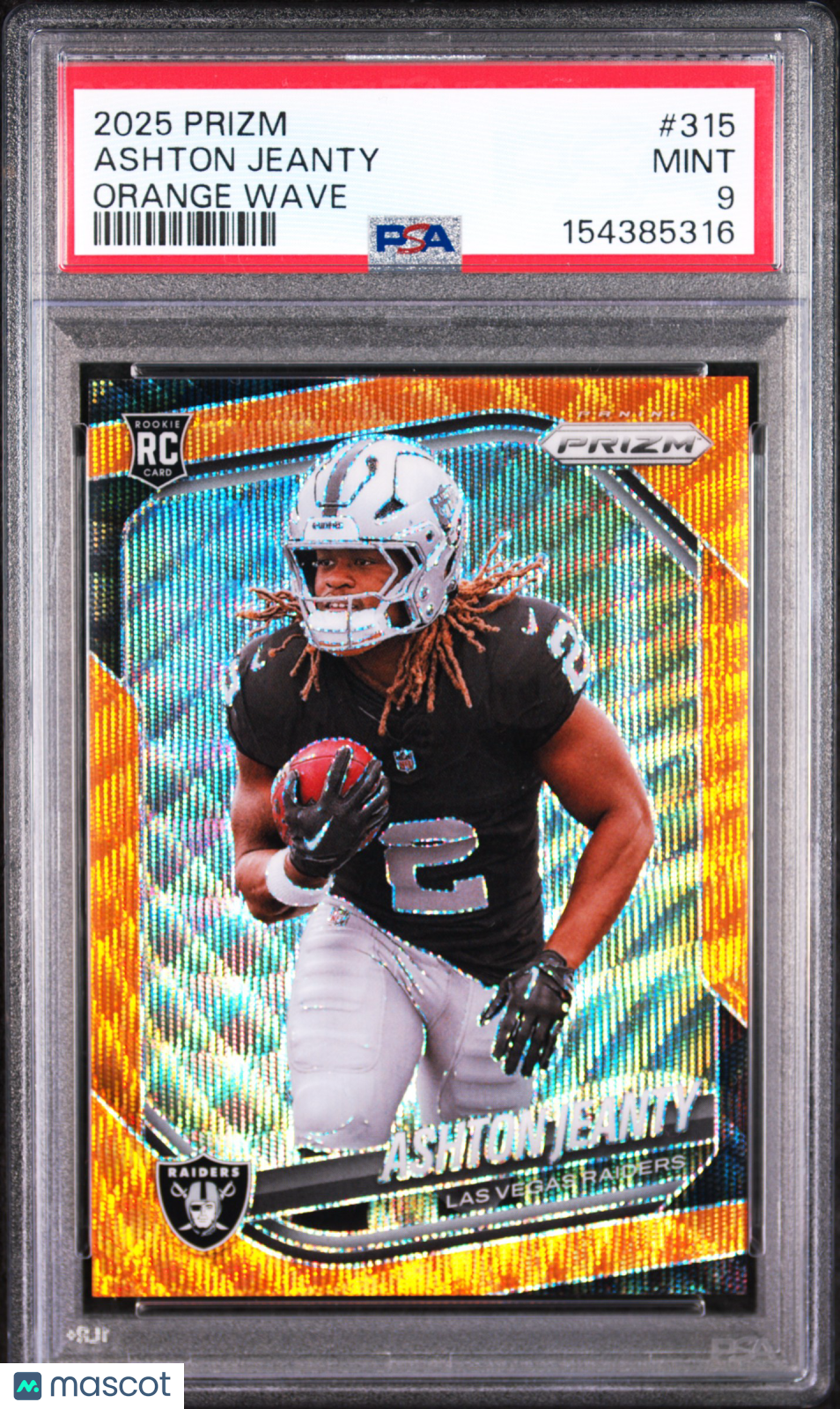 ASHTON JEANTY 2025 Panini Prizm Rookie Orange Wave /65 #315 PSA 9 Raiders