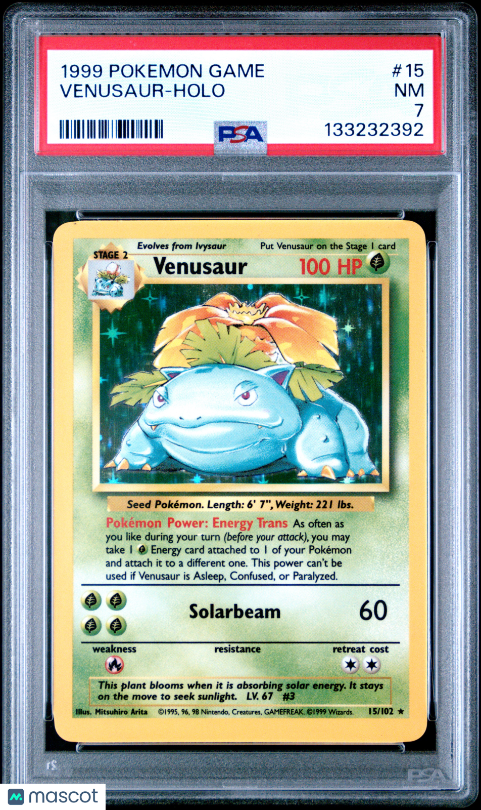 VENUSAUR 1999 Pokemon Base Set Holo Rare #15 PSA 7 NEAR MINT