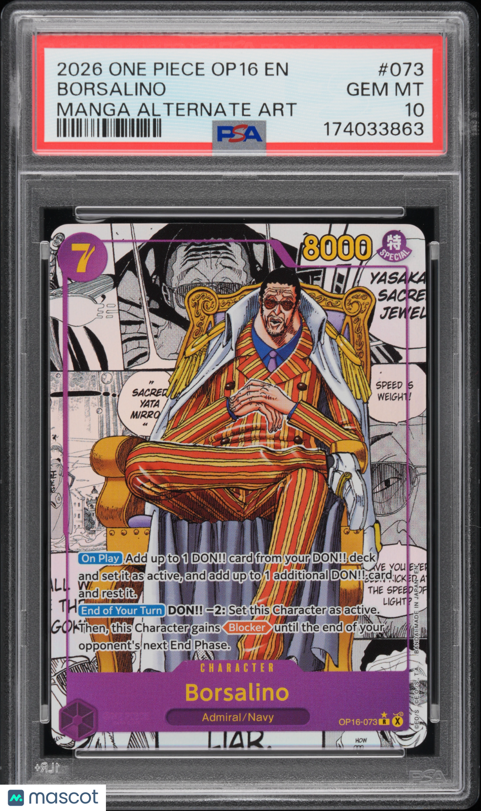 BORSALINO 2026 One Piece The Time Of Battle Manga Alt Art #OP16-073 PSA 10