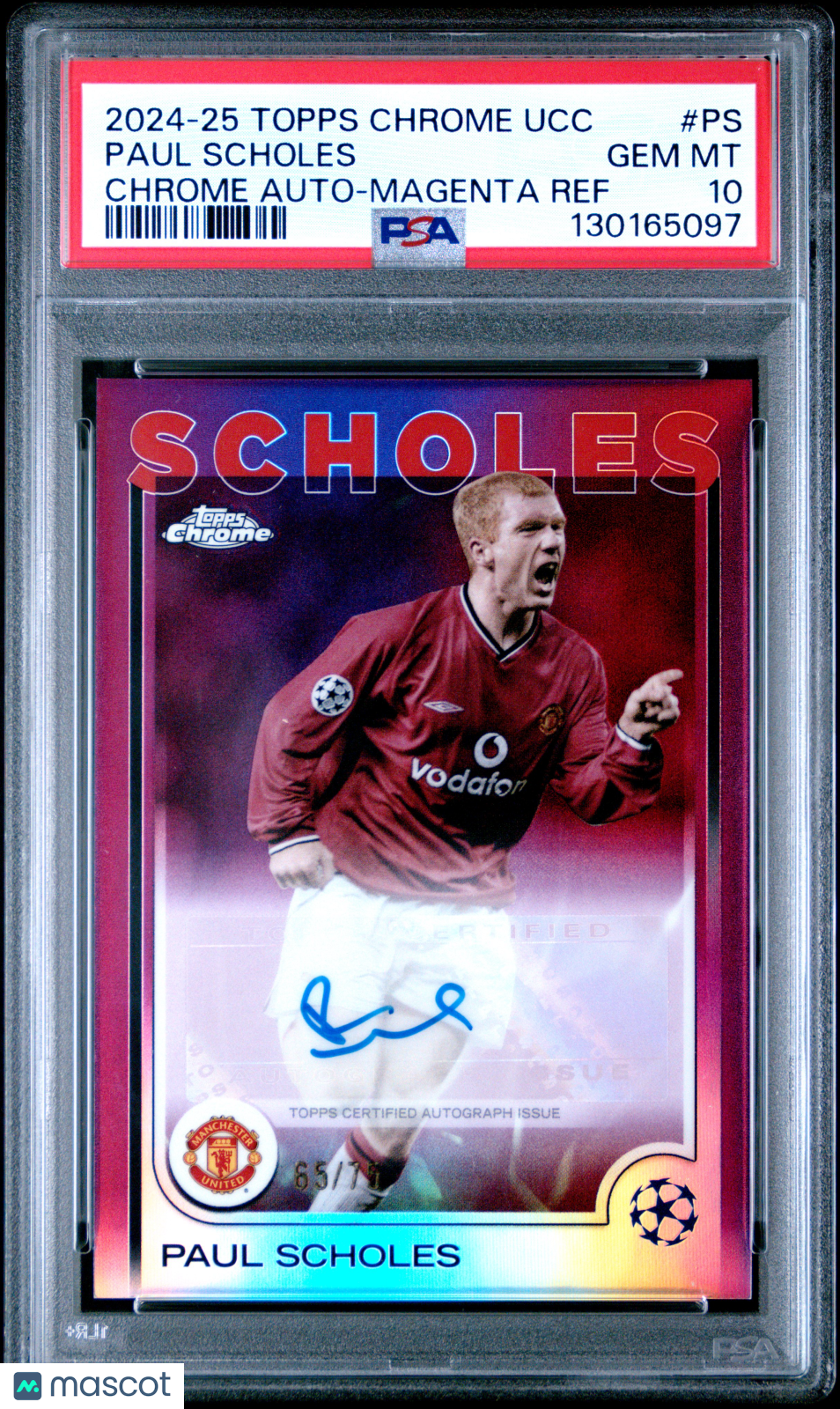 PAUL SCHOLES 2024-25 Topps Chrome UEFA Club Auto Magenta Ref /75 #PS PSA 10