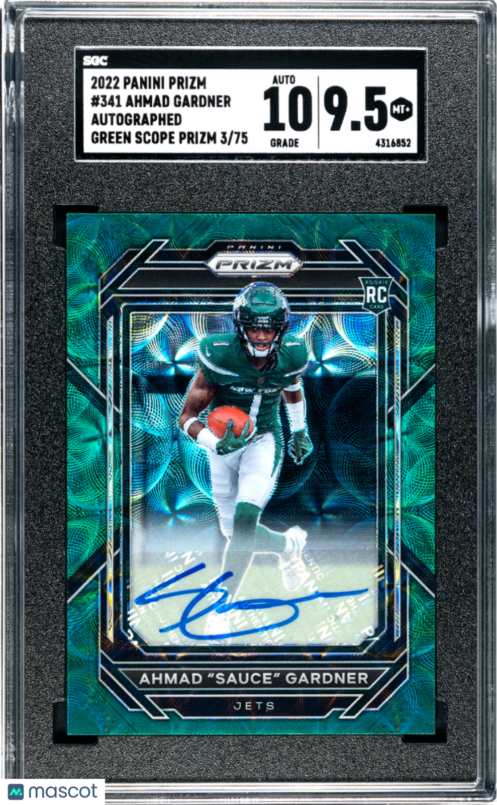 AHMAD SAUCE GARDNER 2022 Panini Prizm Rookie Auto Green Scope /75 SGC 9.5 #341