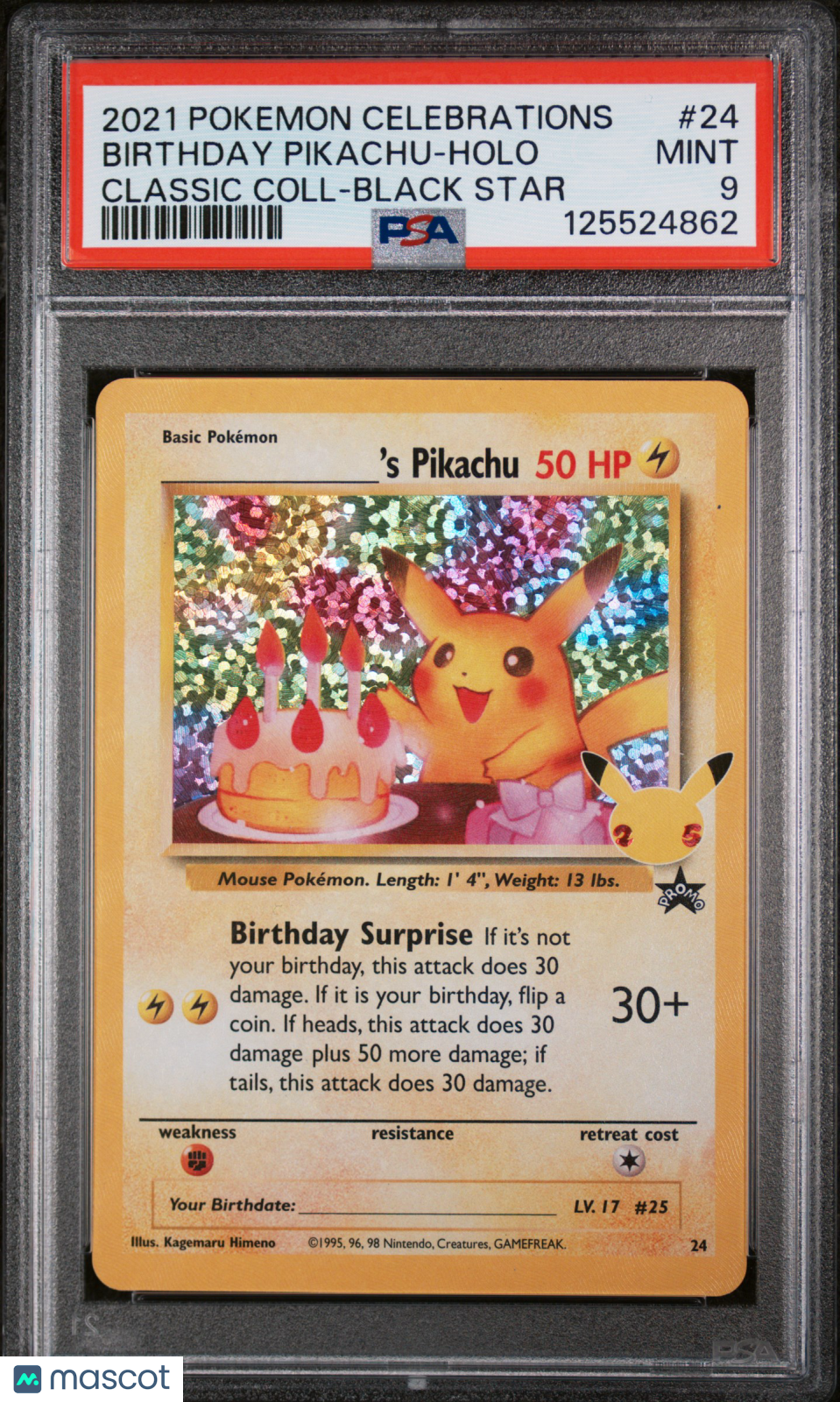 BIRTHDAY PIKACHU 2021 Pokemon Celebrations #24 Black Star Promo PSA 9