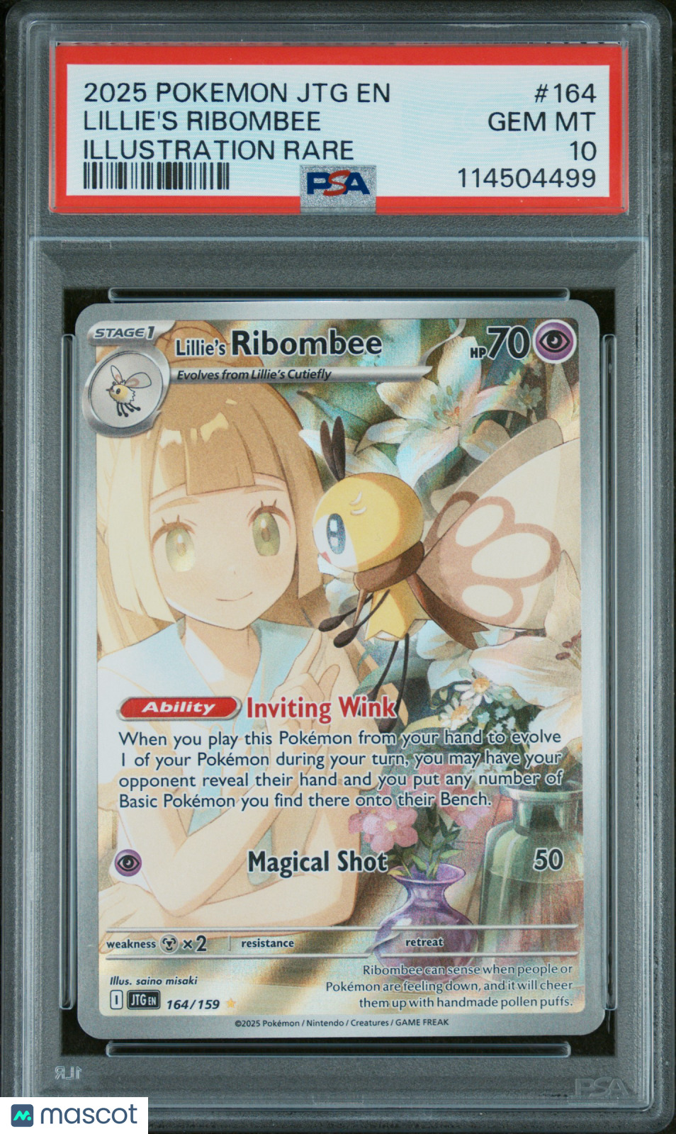 LILLIE'S RIBOMBEE 2025 Pokemon Journey Together #164 Illustration Rare PSA 10