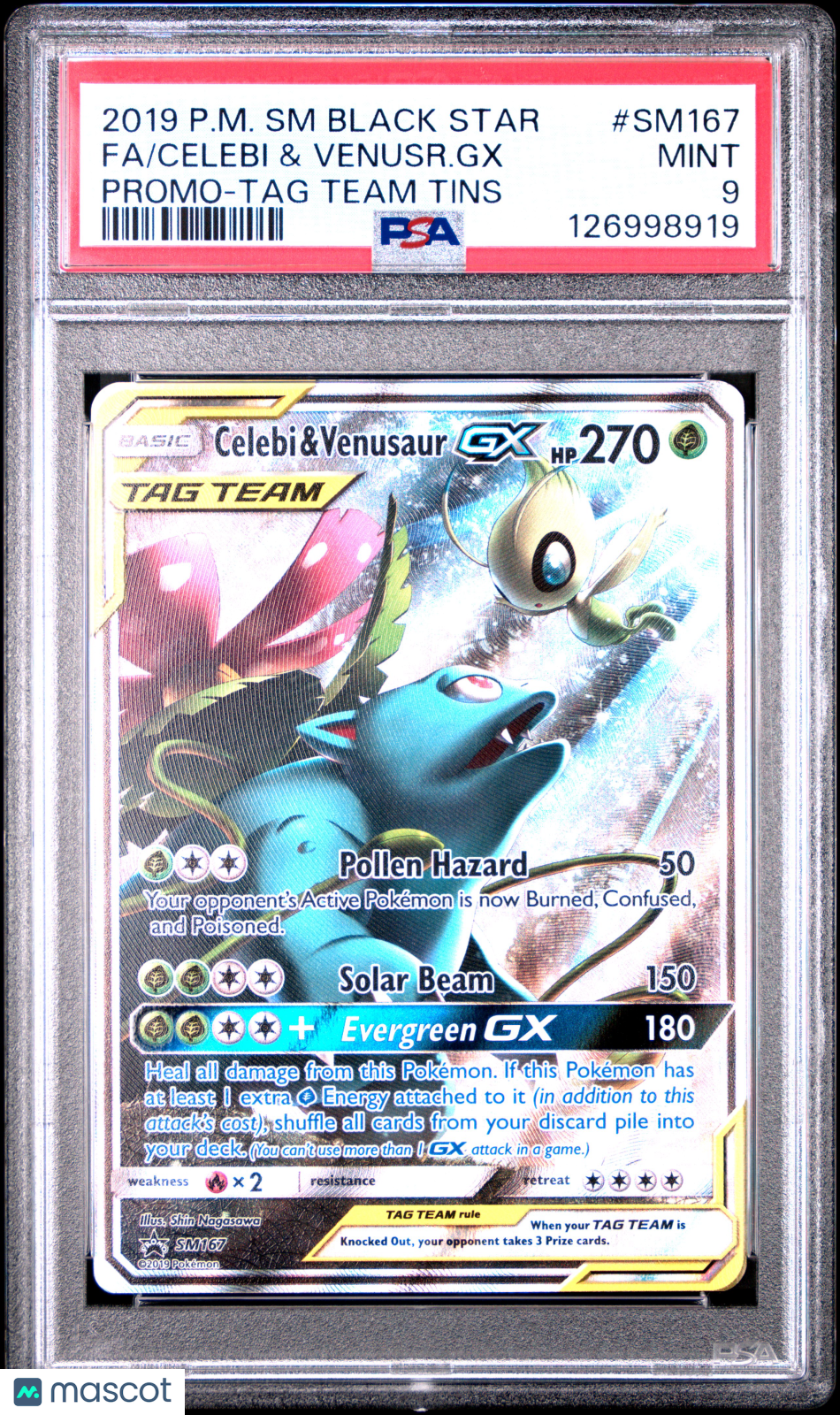 CELEBI VENUSAUR GX 2019 Pokemon Sun Moon Black Star Promo TAG TEAM #SM167 PSA 9
