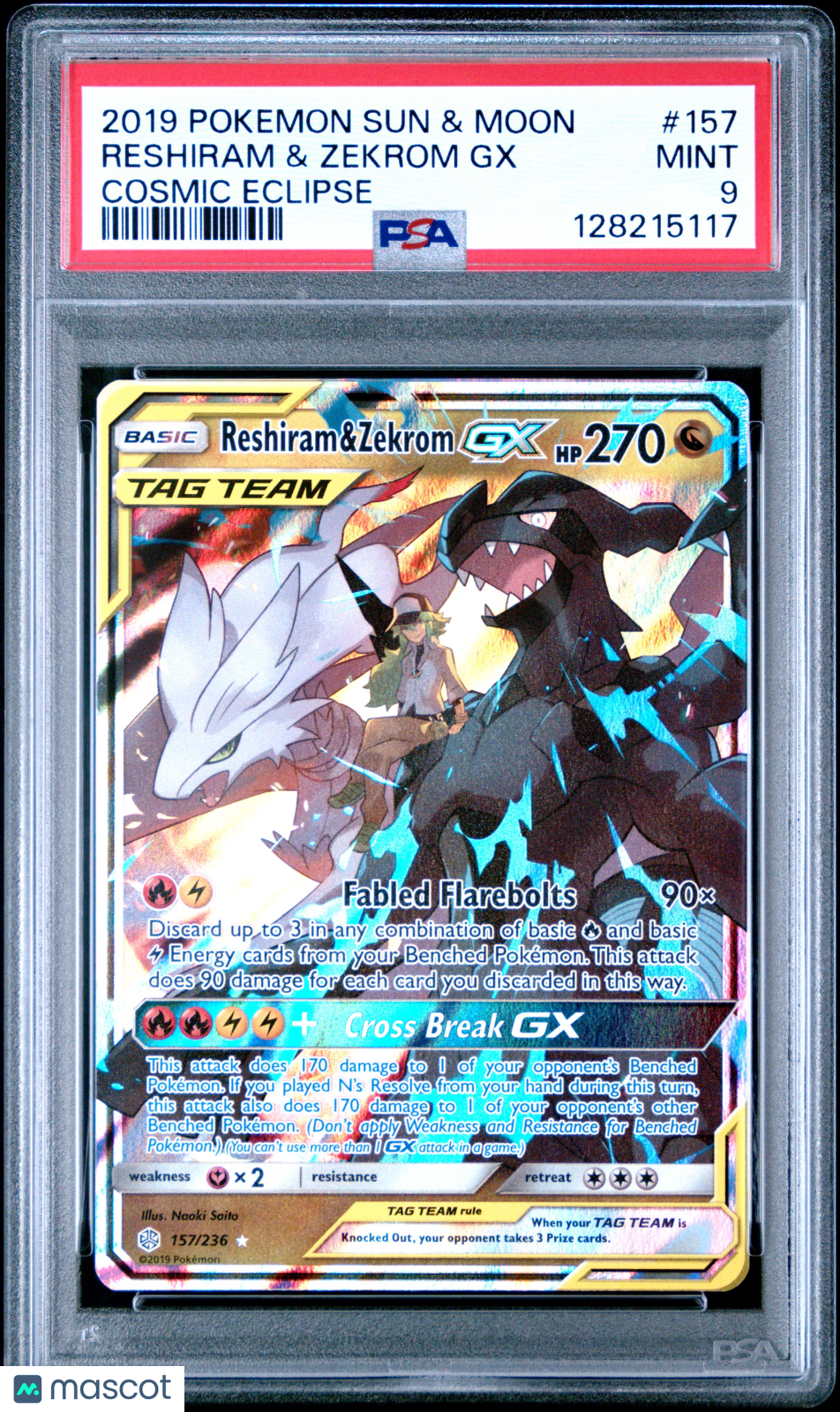 RESHIRAM & ZEKROM GX 2019 Pokemon SM Cosmic Eclipse TAG TEAM #157 PSA 9