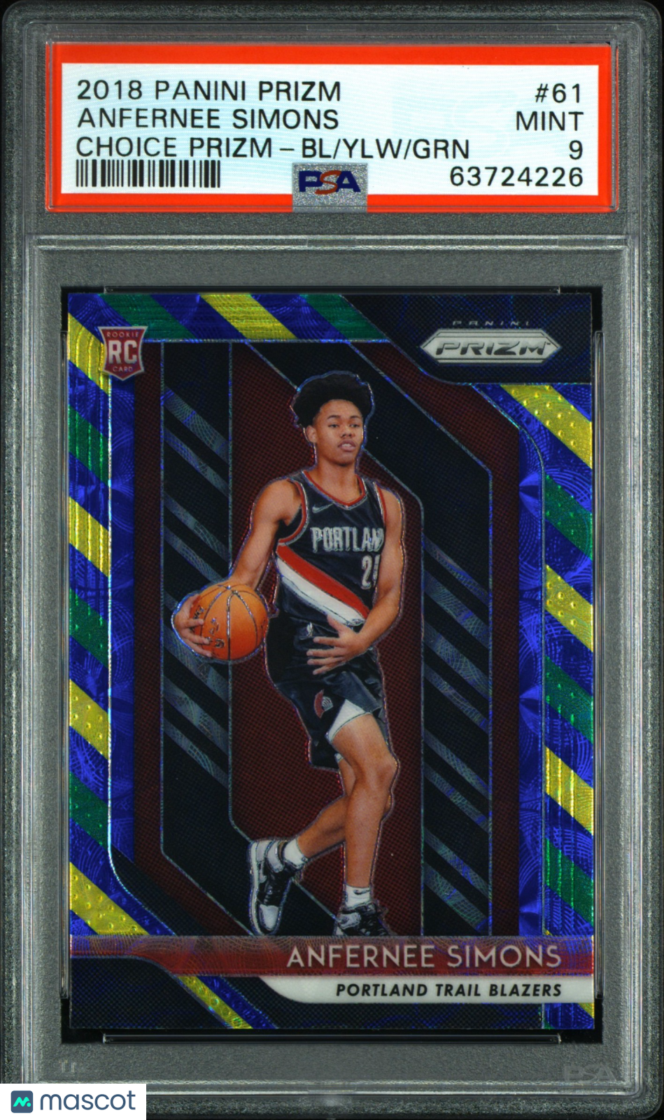ANFERNEE SIMONS 2018-19 Panini Prizm Choice Blue Yellow Green Rookie PSA 9 #61