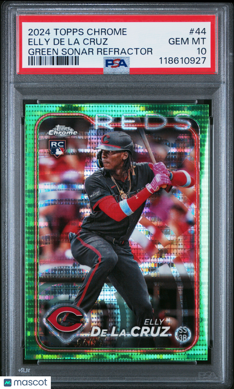 ELLY DE LA CRUZ 2024 Topps Chrome Rookie Green Sonar Refractor /99 #44 PSA 10