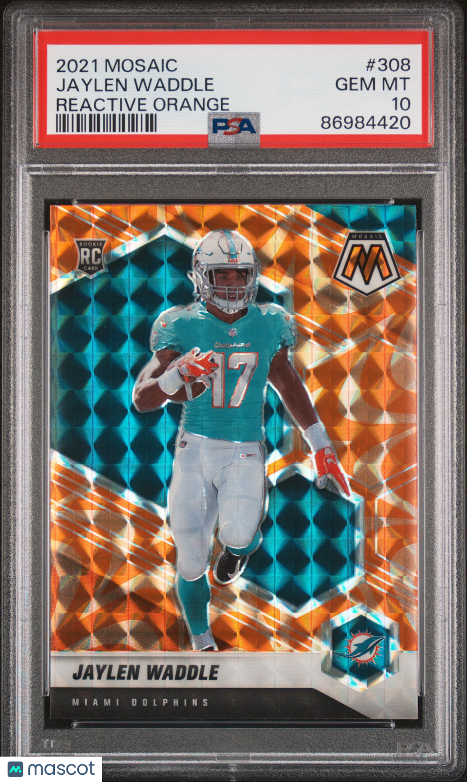 JAYLEN WADDLE 2021 Panini Mosaic Reactive Orange Prizm Rookie #308 PSA 10