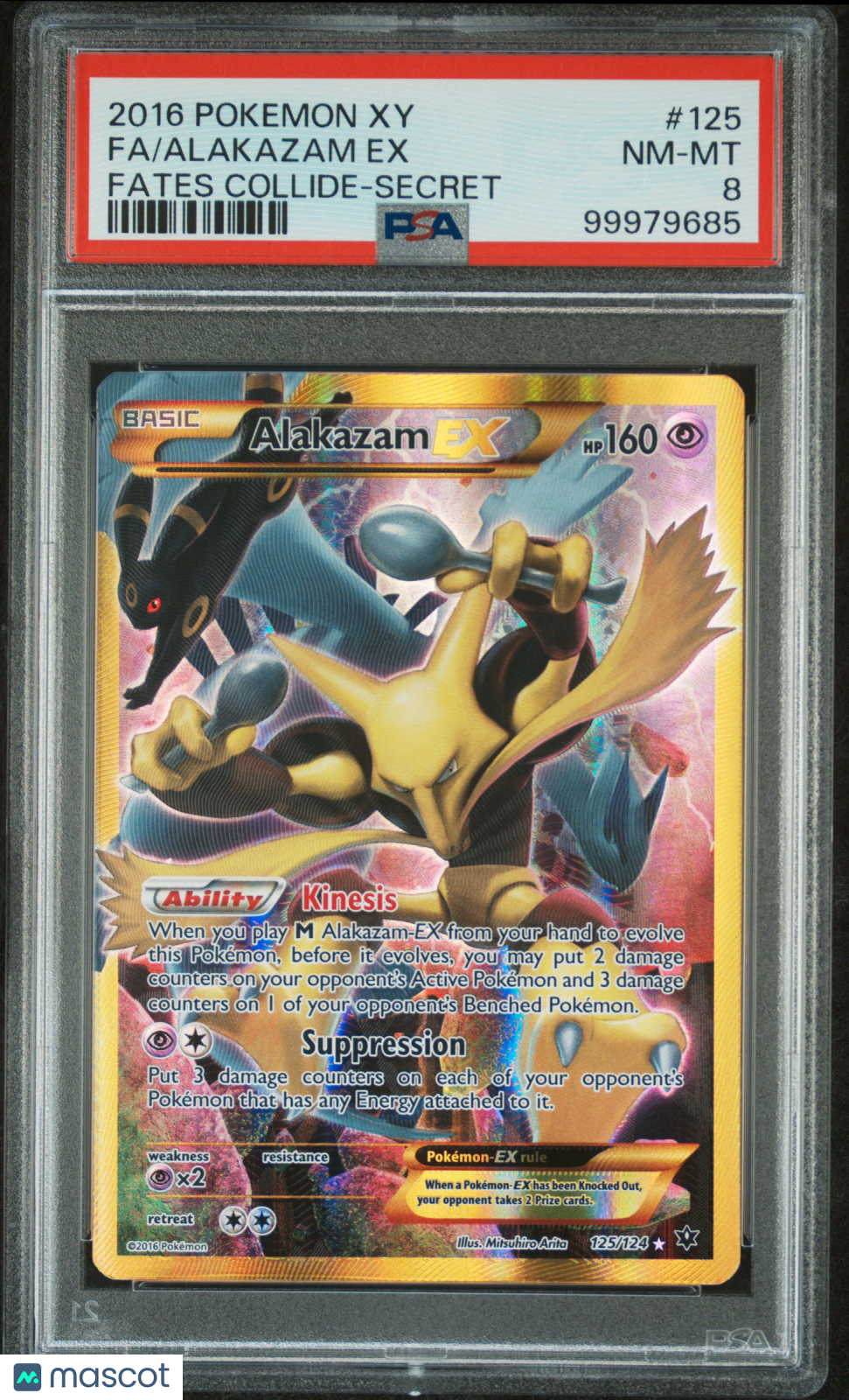 ALAKAZAM EX 2016 Pokemon XY Fates Collide Secret Rare Full Art #125 PSA 8