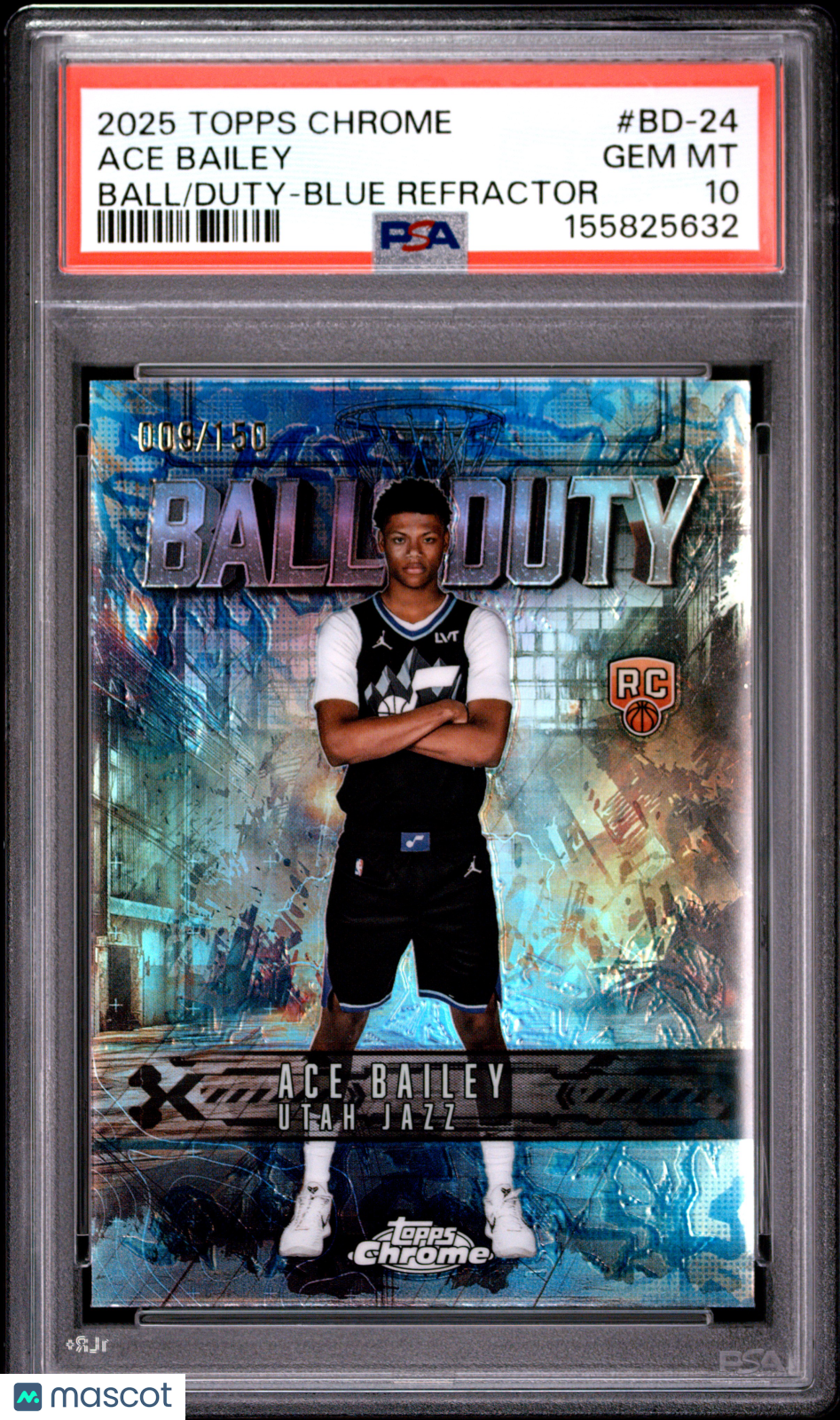 ACE BAILEY 2025-26 Topps Chrome Rookie Ball Of Duty Blue Refractor /150 PSA 10