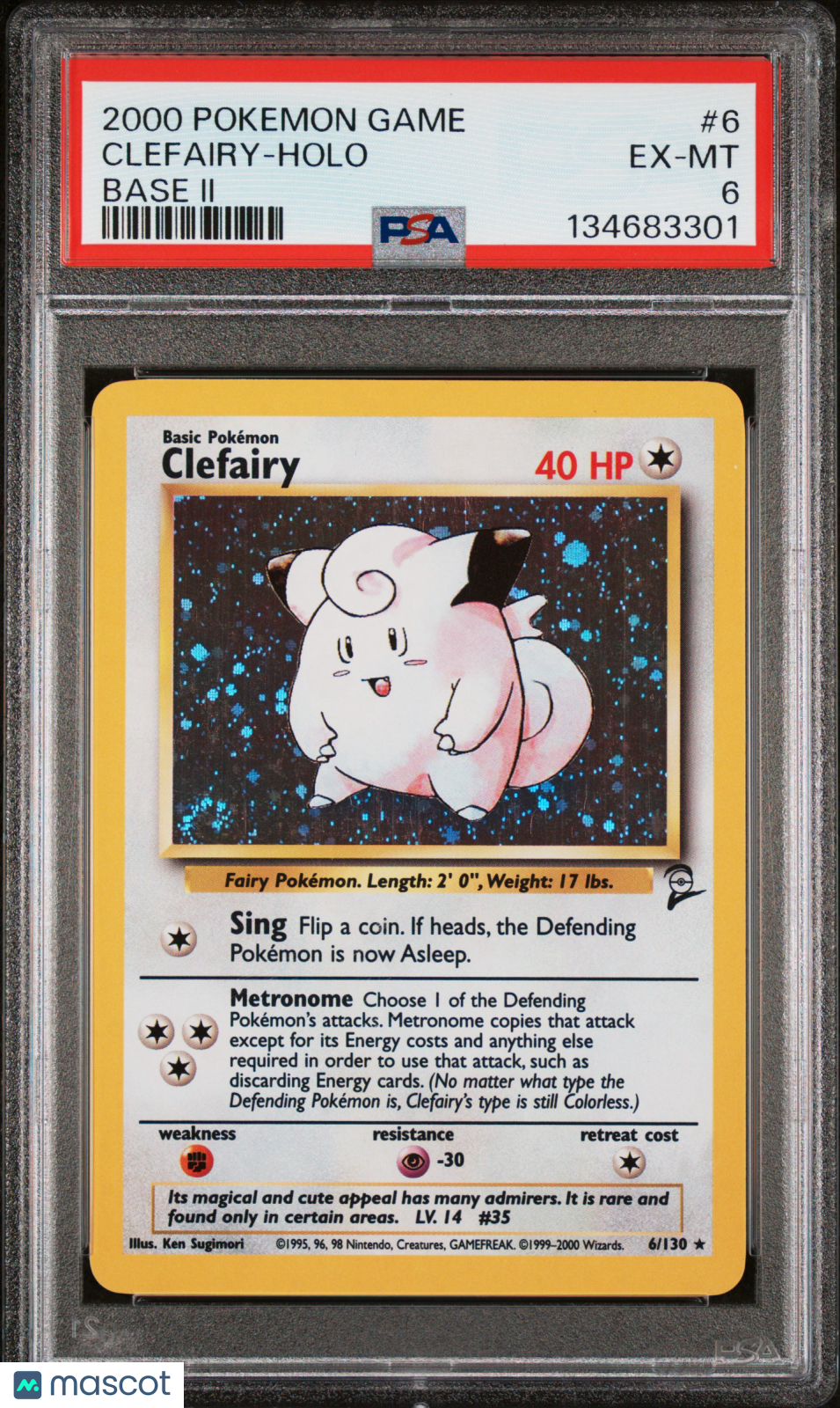 CLEFAIRY 2000 Pokemon Base Set II Holo Rare #6 PSA 6