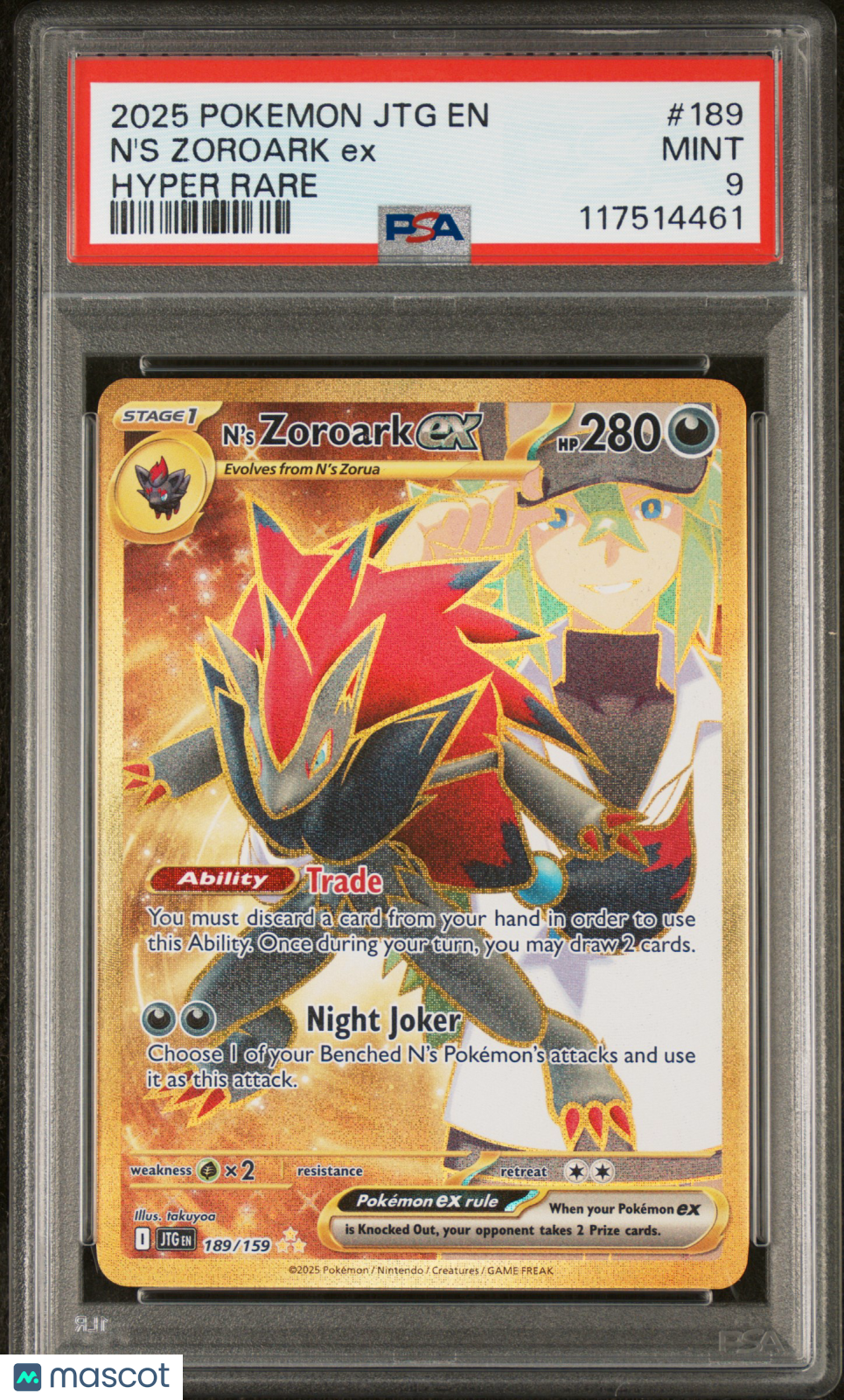 N'S ZOROARK EX Pokemon Scarlet Violet Journey Together #189 Hyper Rare PSA 9