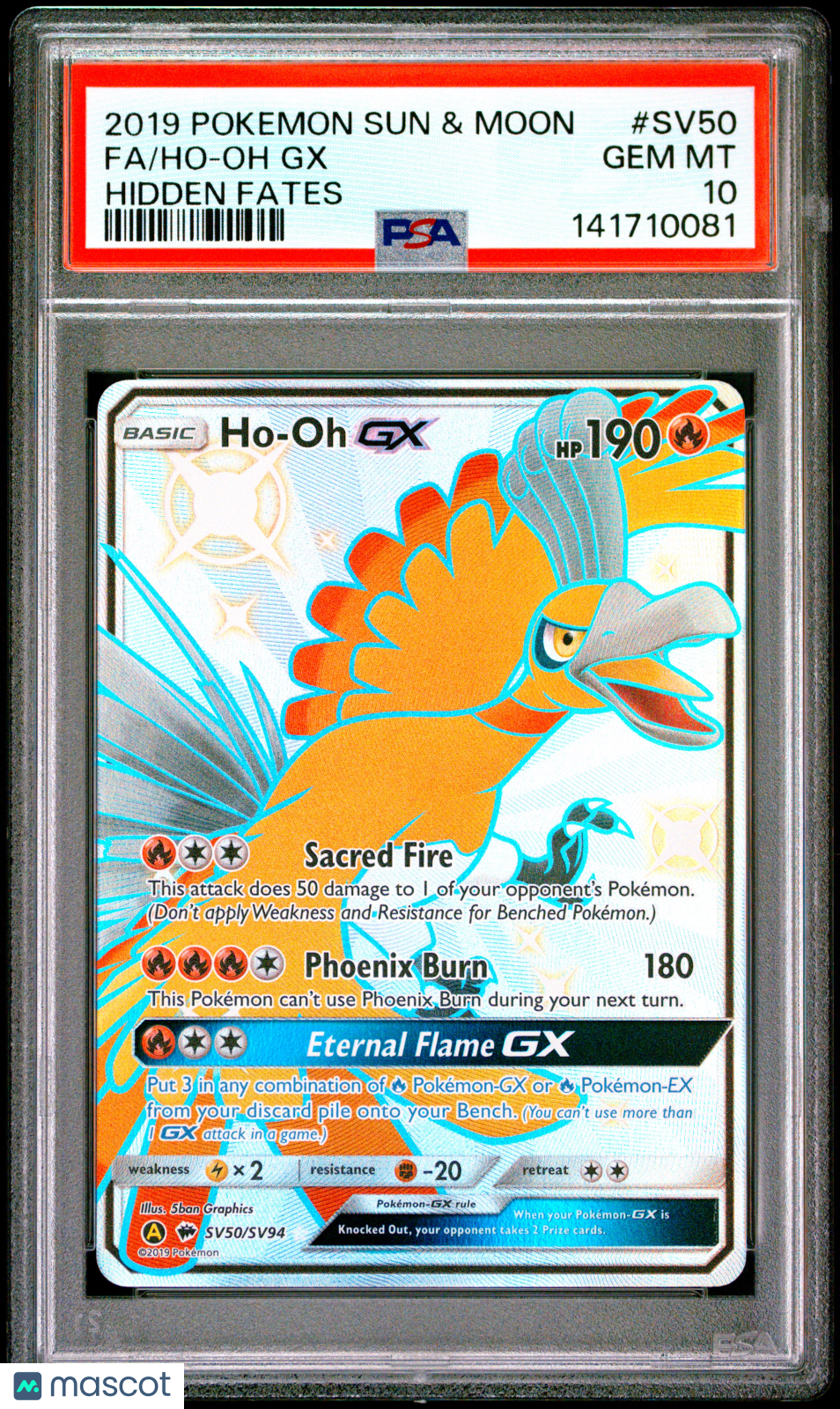 HO-OH GX 2019 Pokemon Sun & Moon Hidden Fates Shiny Vault Holo Rare #SV50 PSA 10
