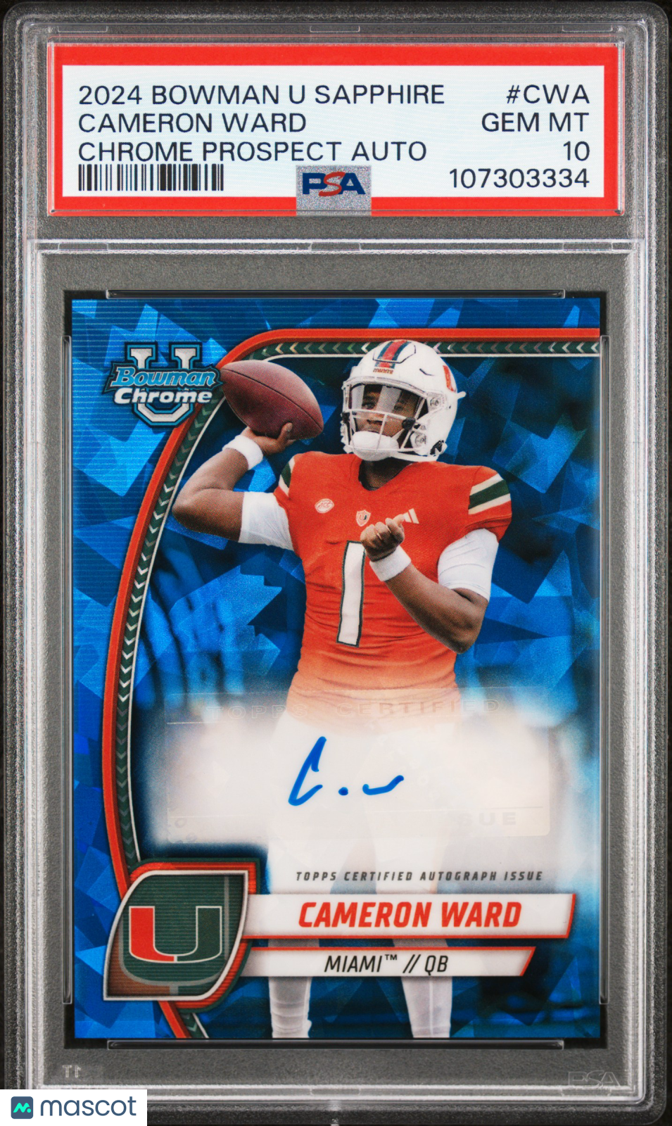 CAMERON WARD 2024 Bowman U Chrome Sapphire Prospect Auto #PACWA PSA 10 Miami