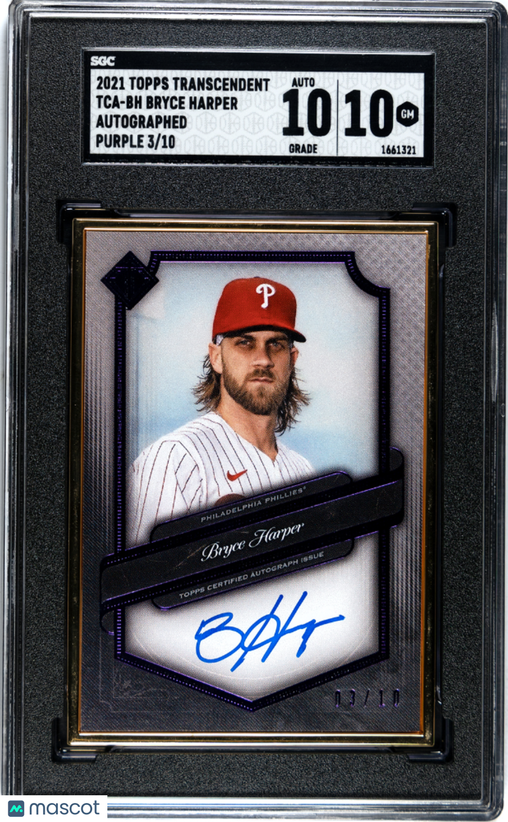 BRYCE HARPER 2021 Topps Transcendent Purple Auto /10 #TCA-BH SGC 10 / 10