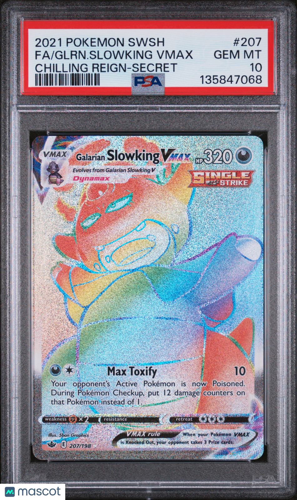 GALARIAN SLOWKING VMAX Pokemon SWSH Chilling Reign #207 Secret Rare PSA 10