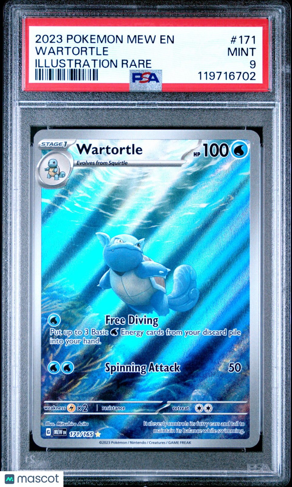 WARTORTLE 2023 Pokemon Scarlet & Violet Mew 151 #171 Illustration Rare PSA 9