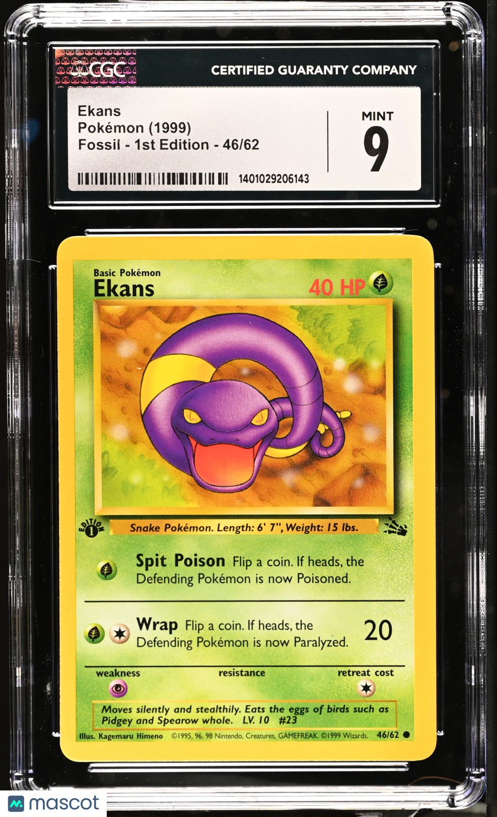 EKANS 1999 Pokemon Fossil 1st Edition #46/62 CGC 9 MINT