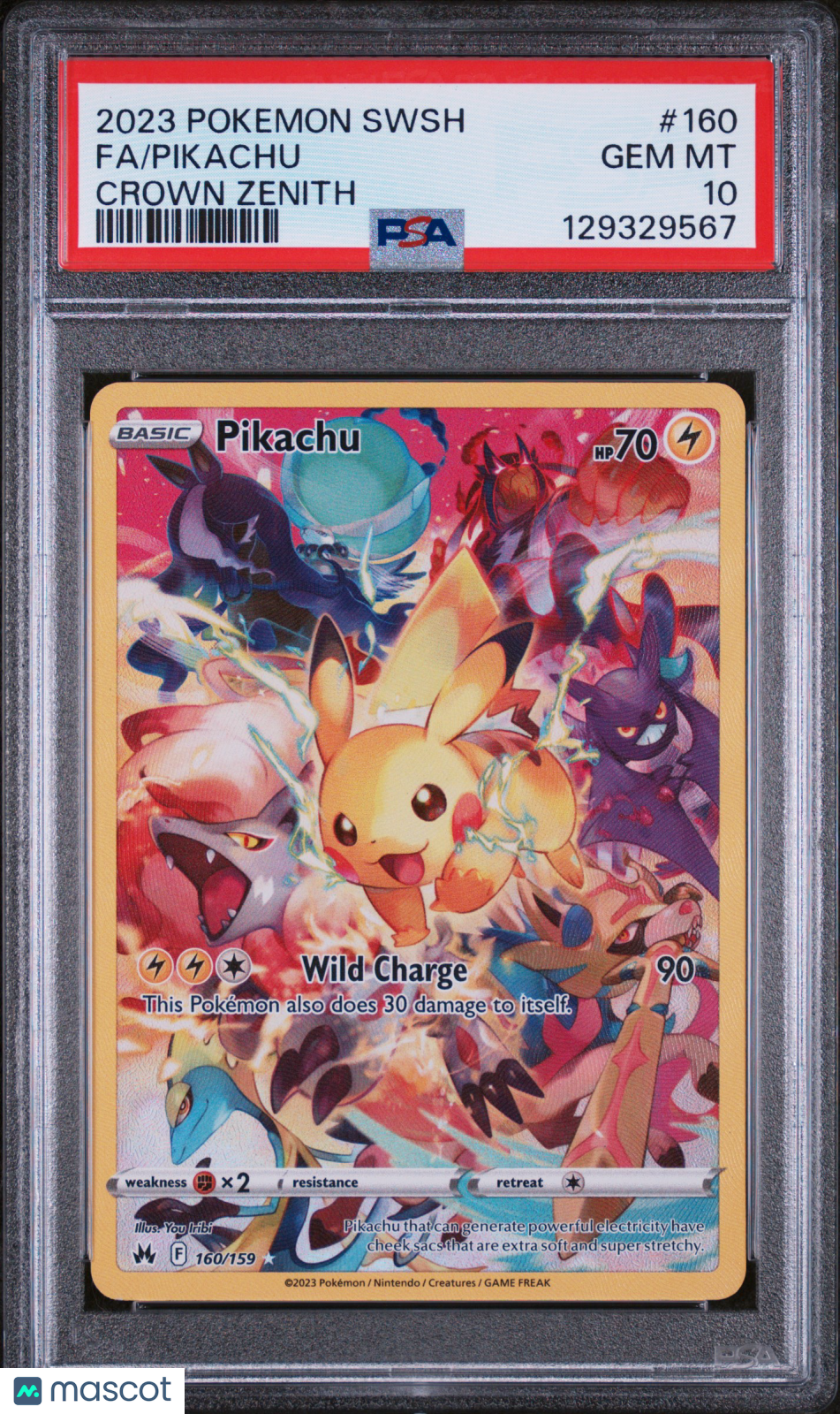 PIKACHU 2023 Pokemon Sword & Shield Crown Zenith Full Art #160 PSA 10