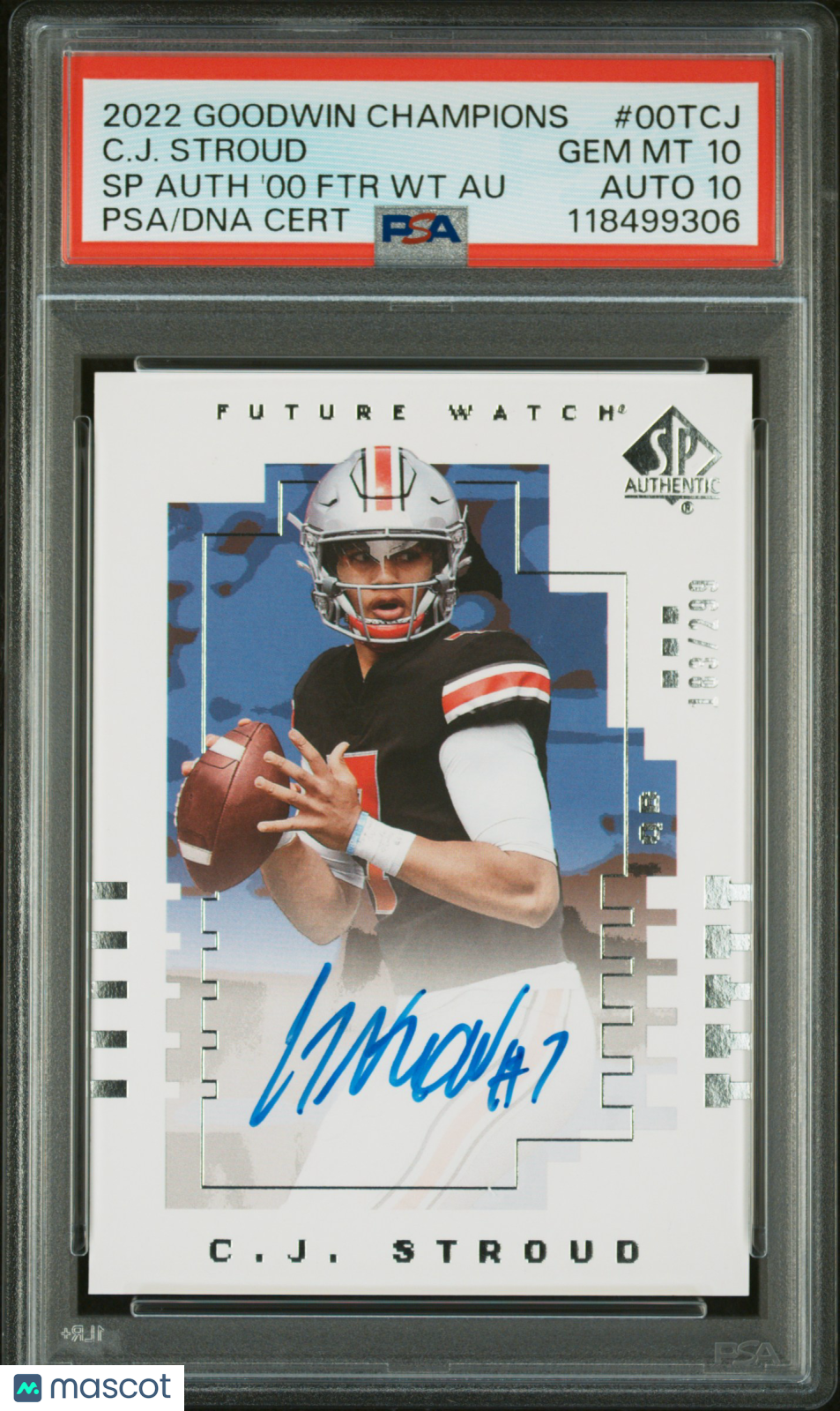 CJ STROUD 2022 UD Goodwin Champions SP Authentic Future Watch Auto /299 PSA 10