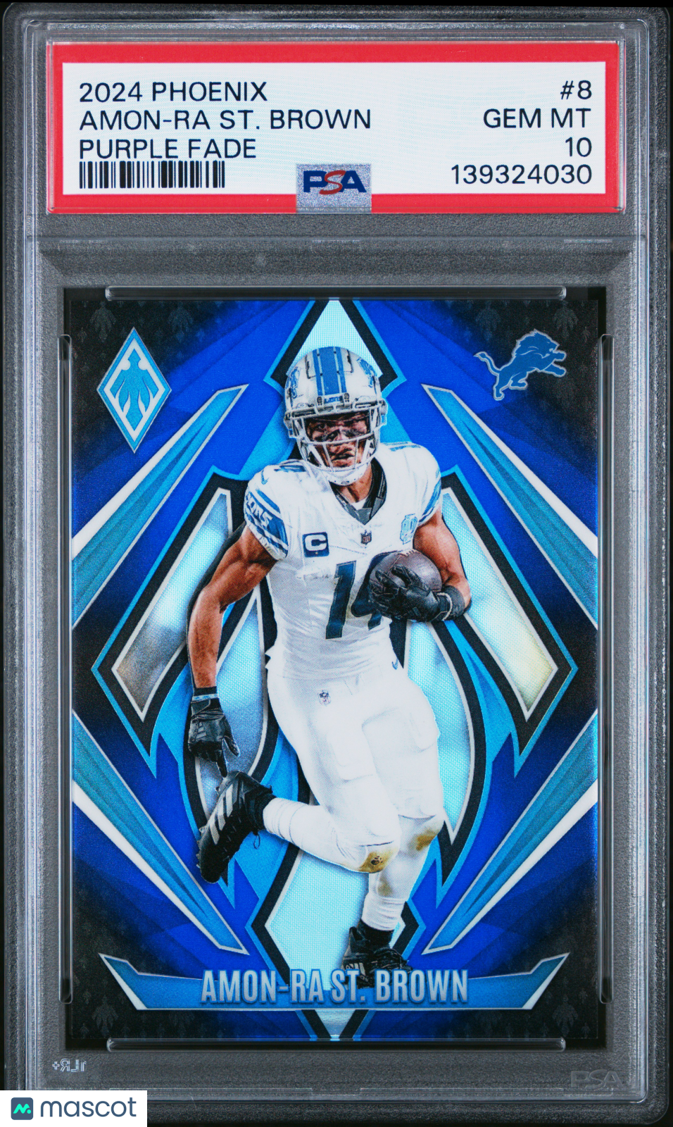 AMON-RA ST. BROWN 2024 Panini Phoenix Purple Fade /249 #8 PSA 10 Lions