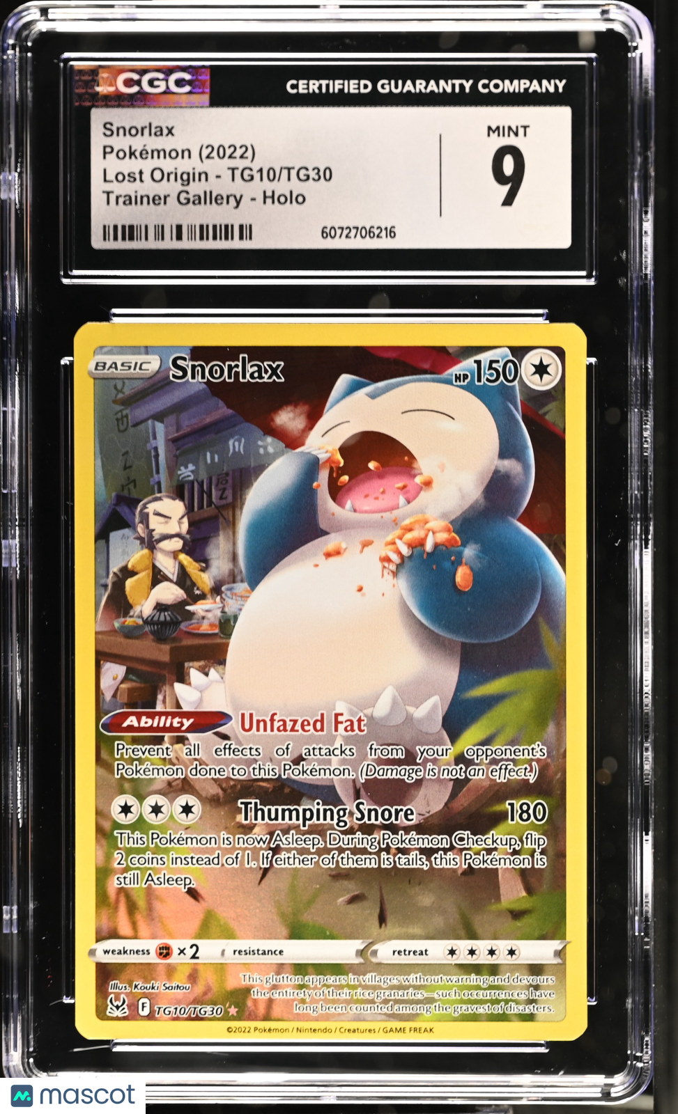 SNORLAX 2022 Pokemon Lost Origin Trainer Gallery Holo #TG10/TG30 CGC 9 MINT