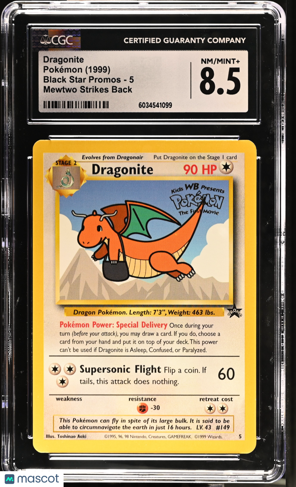 DRAGONITE 1999 Pokemon Wizards of The Coast Movie Black Star Promo #5 CGC 8.5