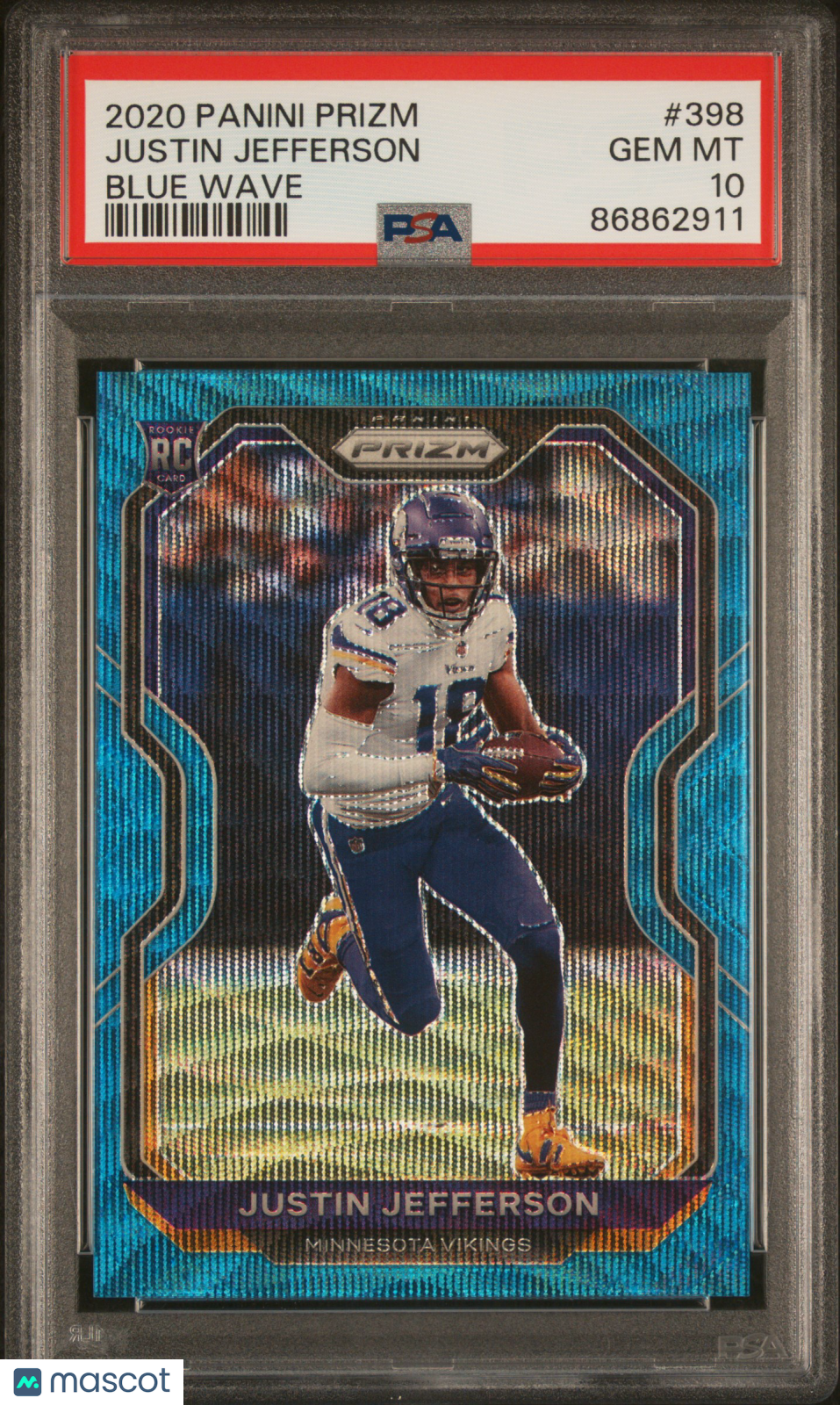 JUSTIN JEFFERSON 2020 Panini Prizm Blue Wave /199 PSA 10 Rookie Vikings #398 RC