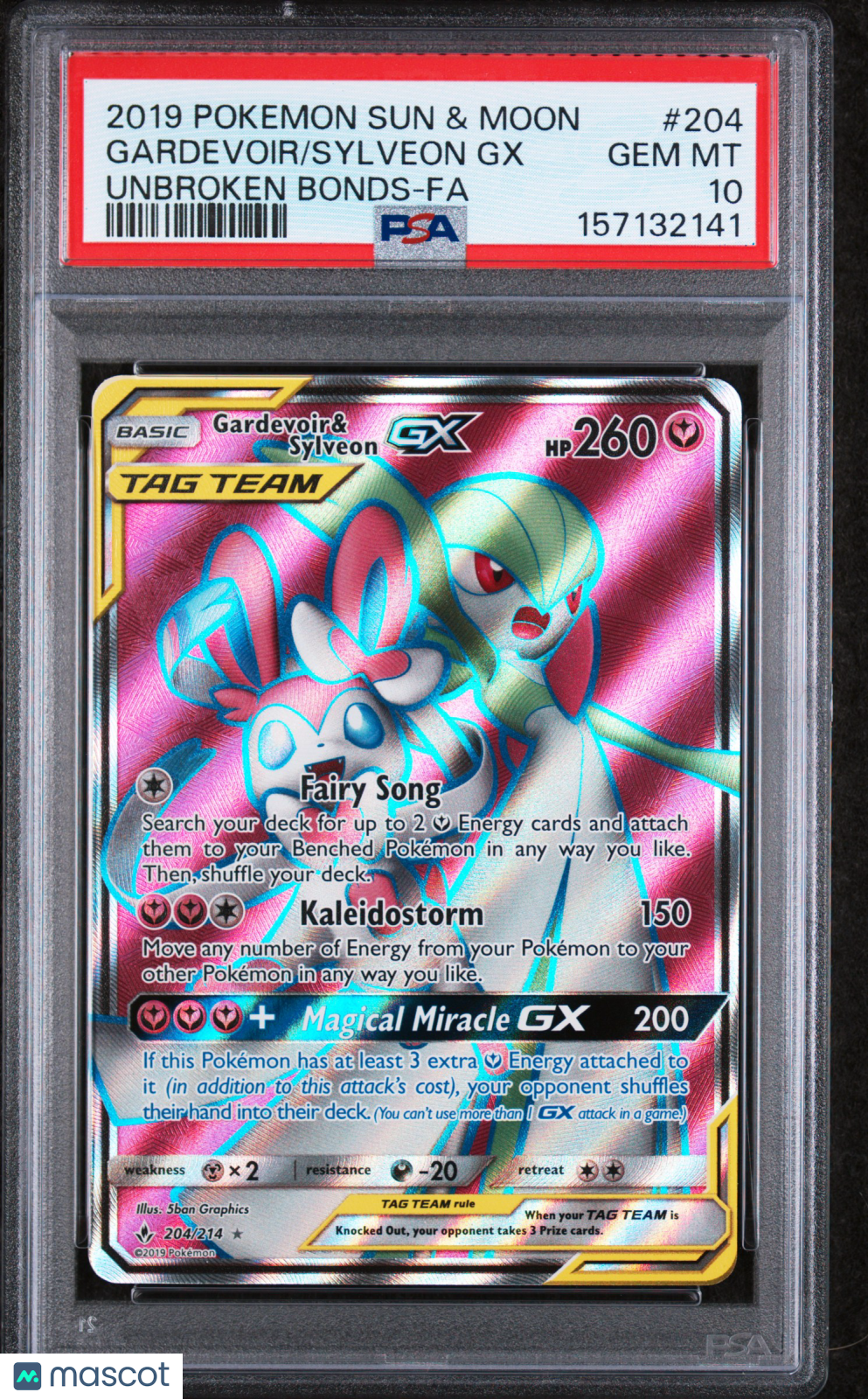 GARDEVOIR SYLVEON GX Pokemon SM Unbroken Bonds Ultra Rare TAG TEAM #204 PSA 10