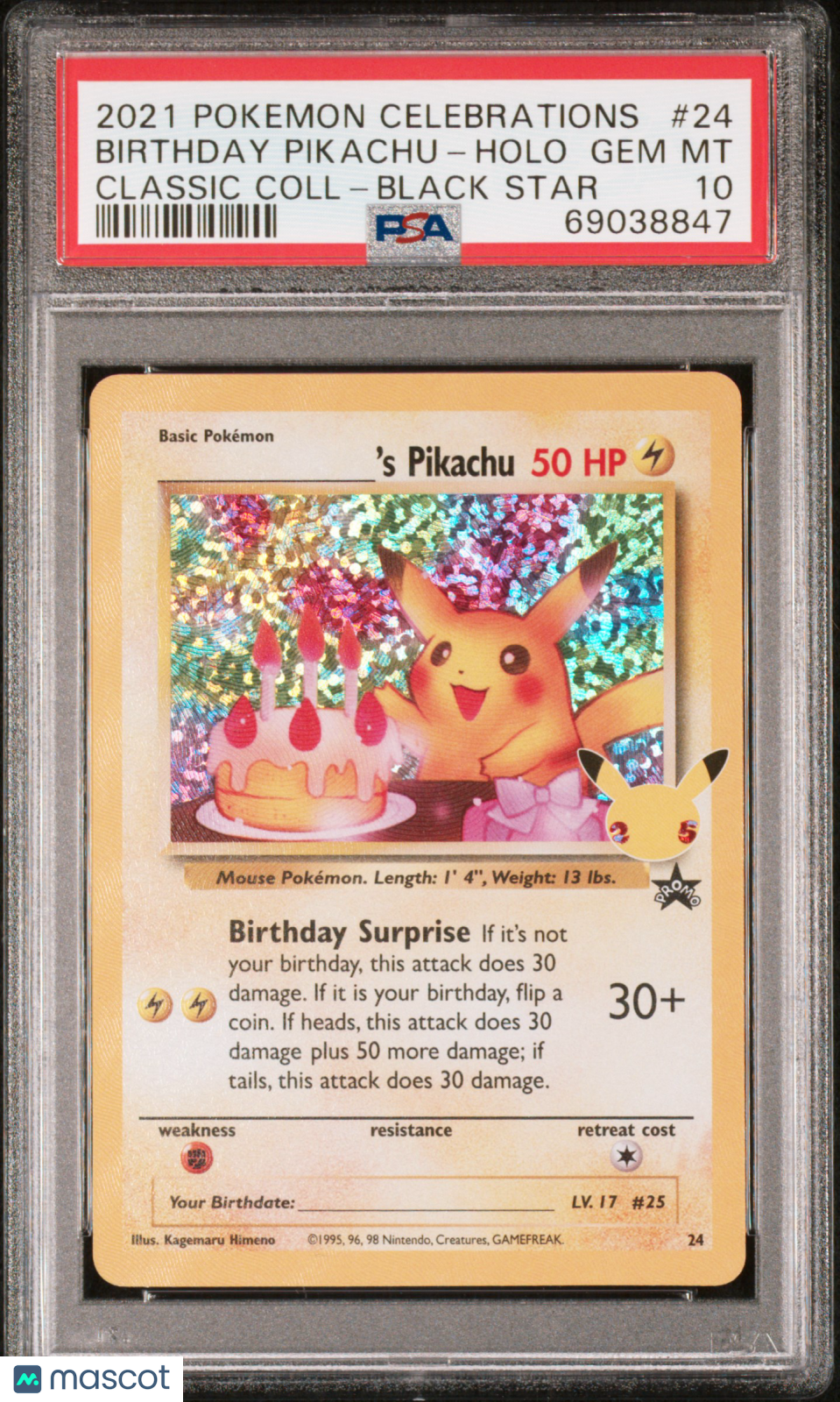 BIRTHDAY PIKACHU 2021 Pokemon Celebrations Holo Black Star Promo #24 PSA 10