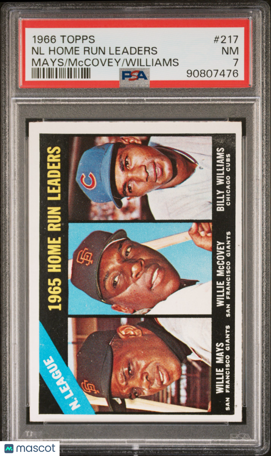 MAYS MCCOVEY WILLIAMS 1966 Topps NL Home Run Leaders #217 PSA 7 Near Mint