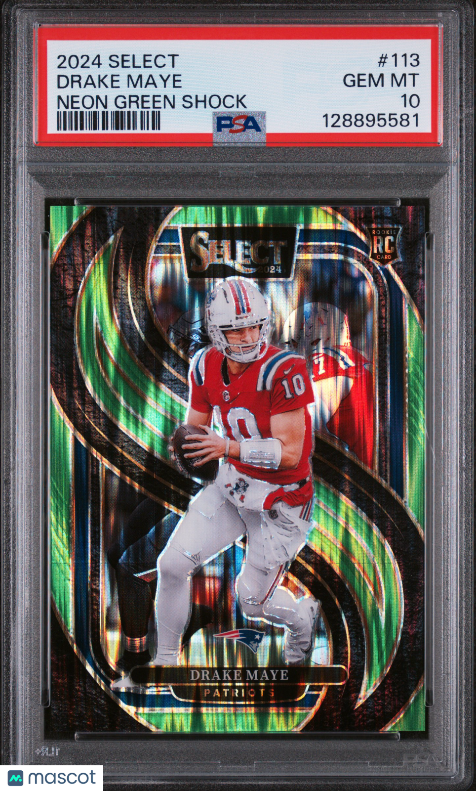 DRAKE MAYE 2024 Panini Select Neon Green Shock Prizm /499 #113 PSA 10 Patriots