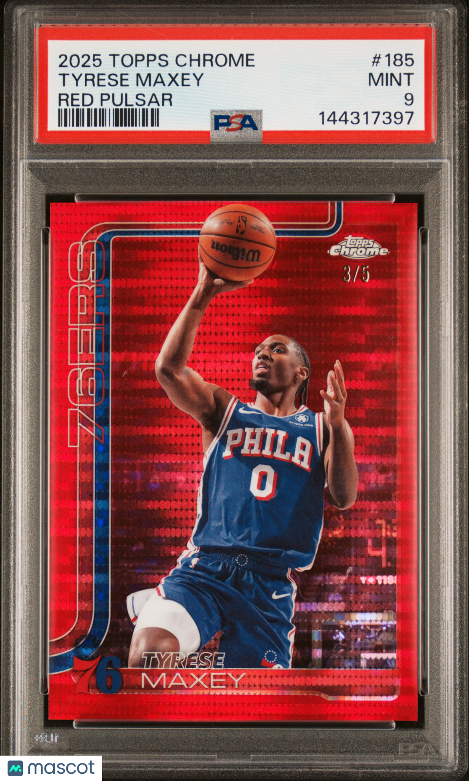 TYRESE MAXEY 2025-26 Topps Chrome Red Pulsar Refractor /5 #185 PSA 9 76ers