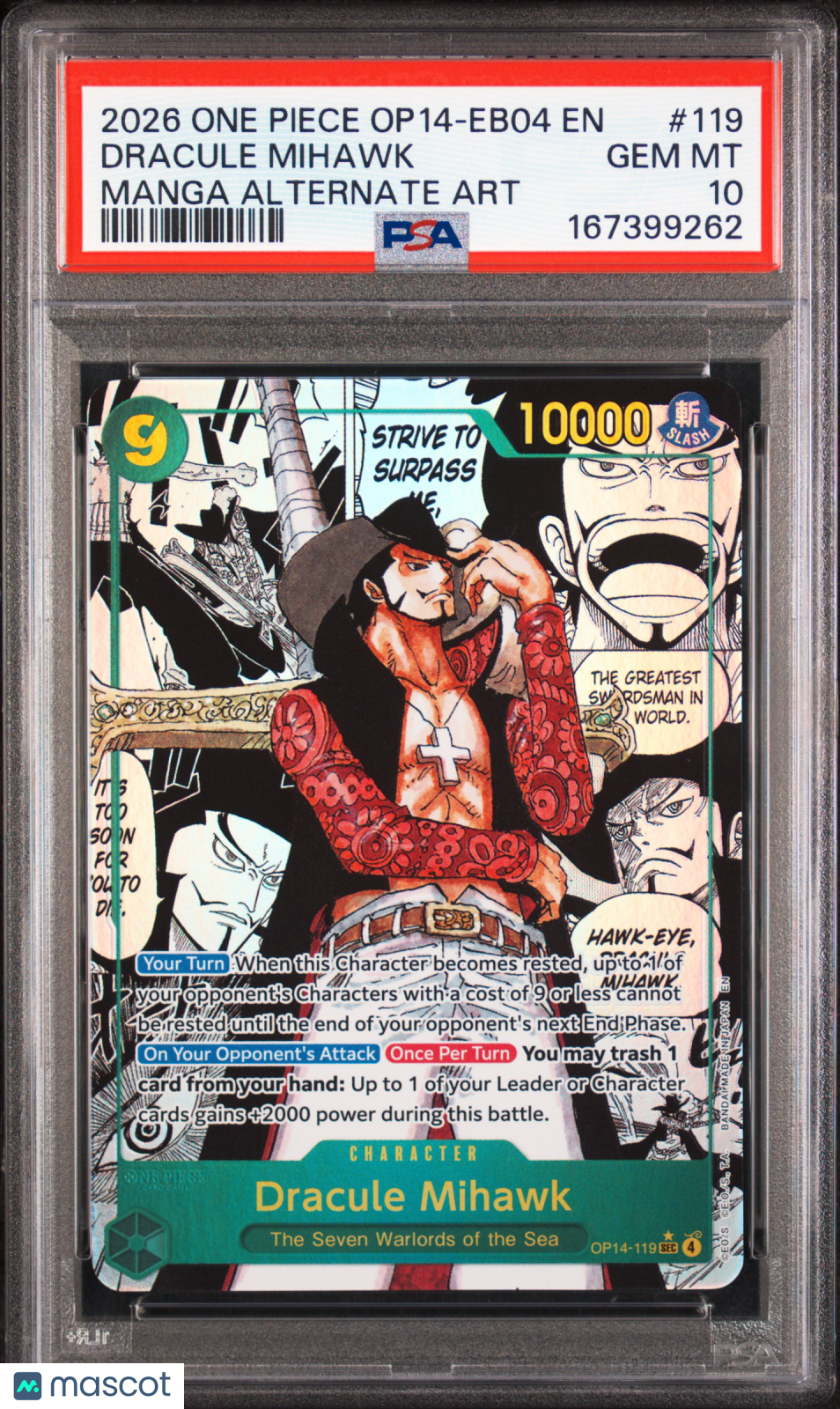 DRACULE MIHAWK One Piece The Azure Sea's Seven Manga Alt Art #OP14-119 PSA 10