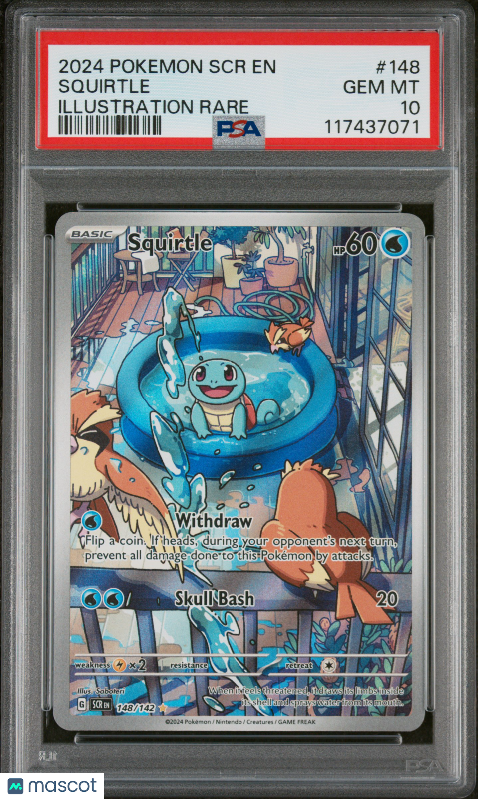 SQUIRTLE 2024 Pokemon S&V Stellar Crown #148 Illustration Rare PSA 10