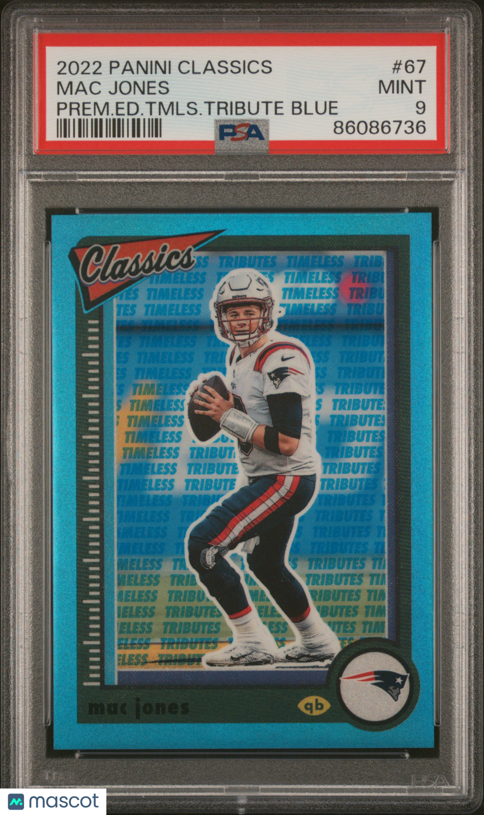MAC JONES 2022 Panini Classics #67 Premium Timeless Tribute Blue /5 PSA 9