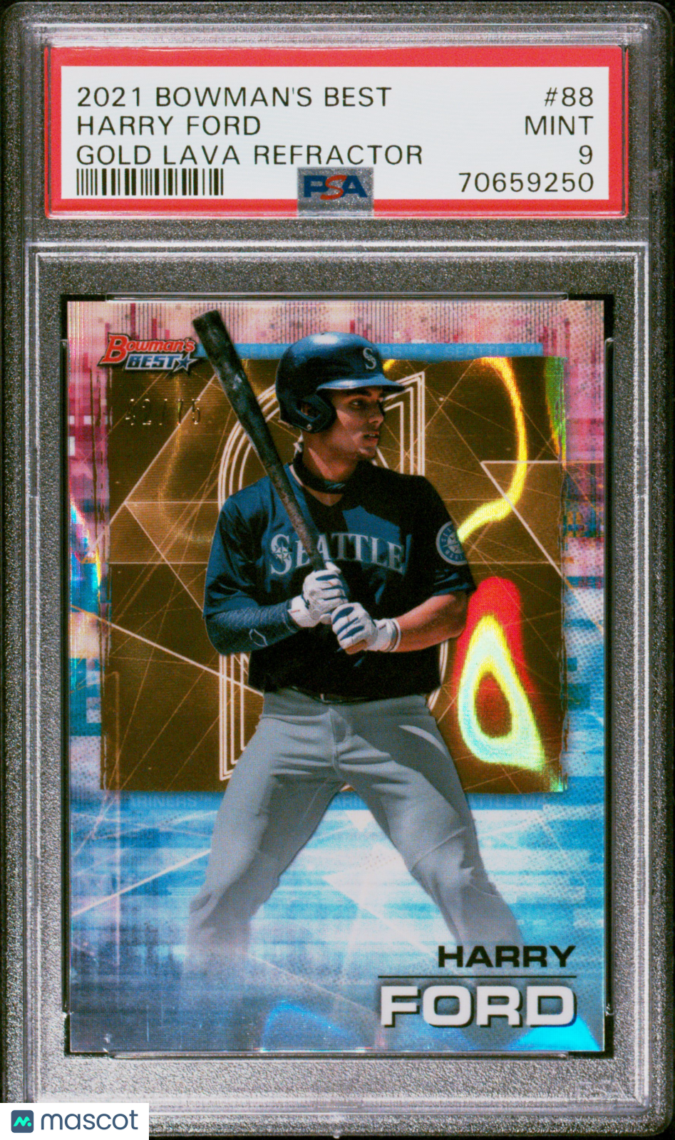 HARRY FORD 2021 Bowman's Best Gold Lava Refractor /75 #88 PSA 9 Mariners