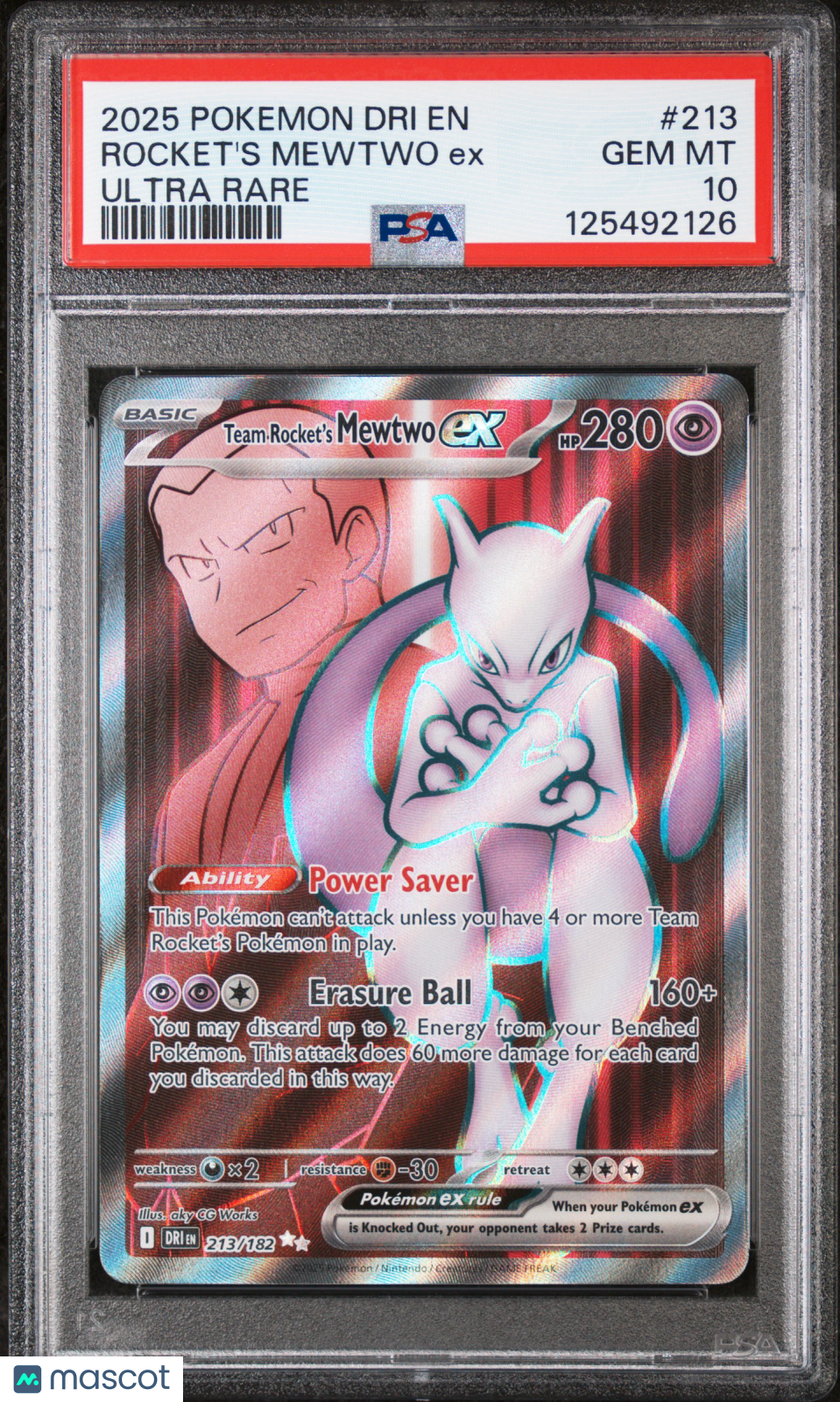TEAM ROCKET'S MEWTWO EX 2025 Pokemon S&V Destined Rivals #213 Ultra Rare PSA 10