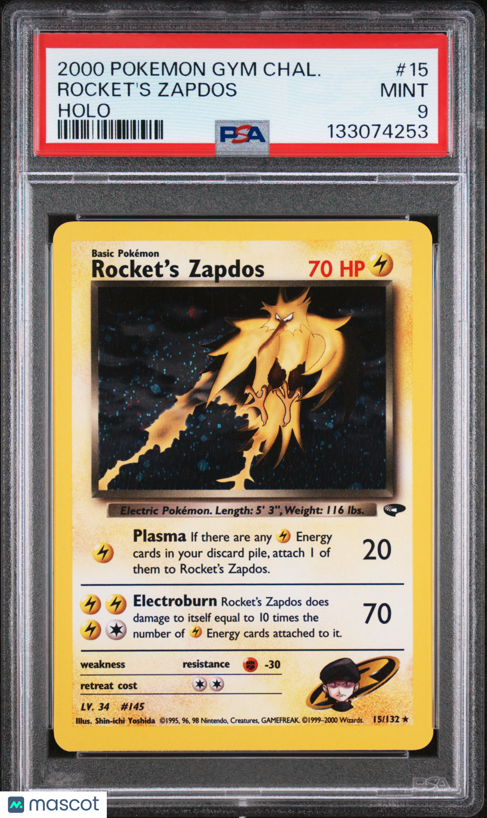 ROCKET'S ZAPDOS 2000 Pokemon Gym Challenge Holo Rare #15 PSA 9 MINT