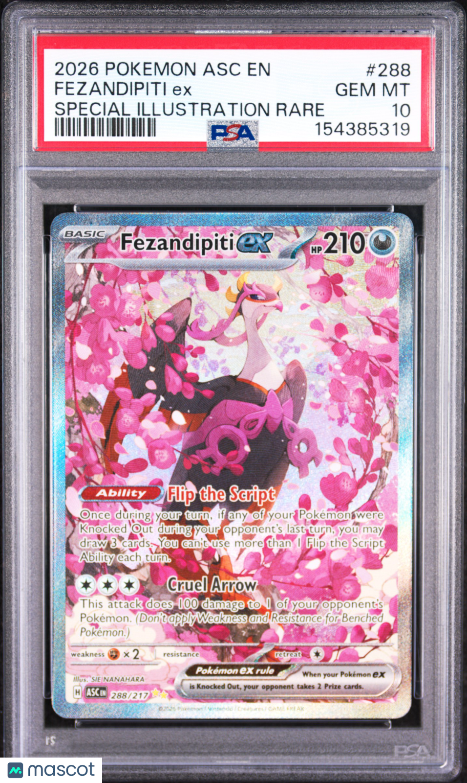FEZANDIPITI EX Pokemon Ascended Heroes Special Illustration Rare #288 PSA 10