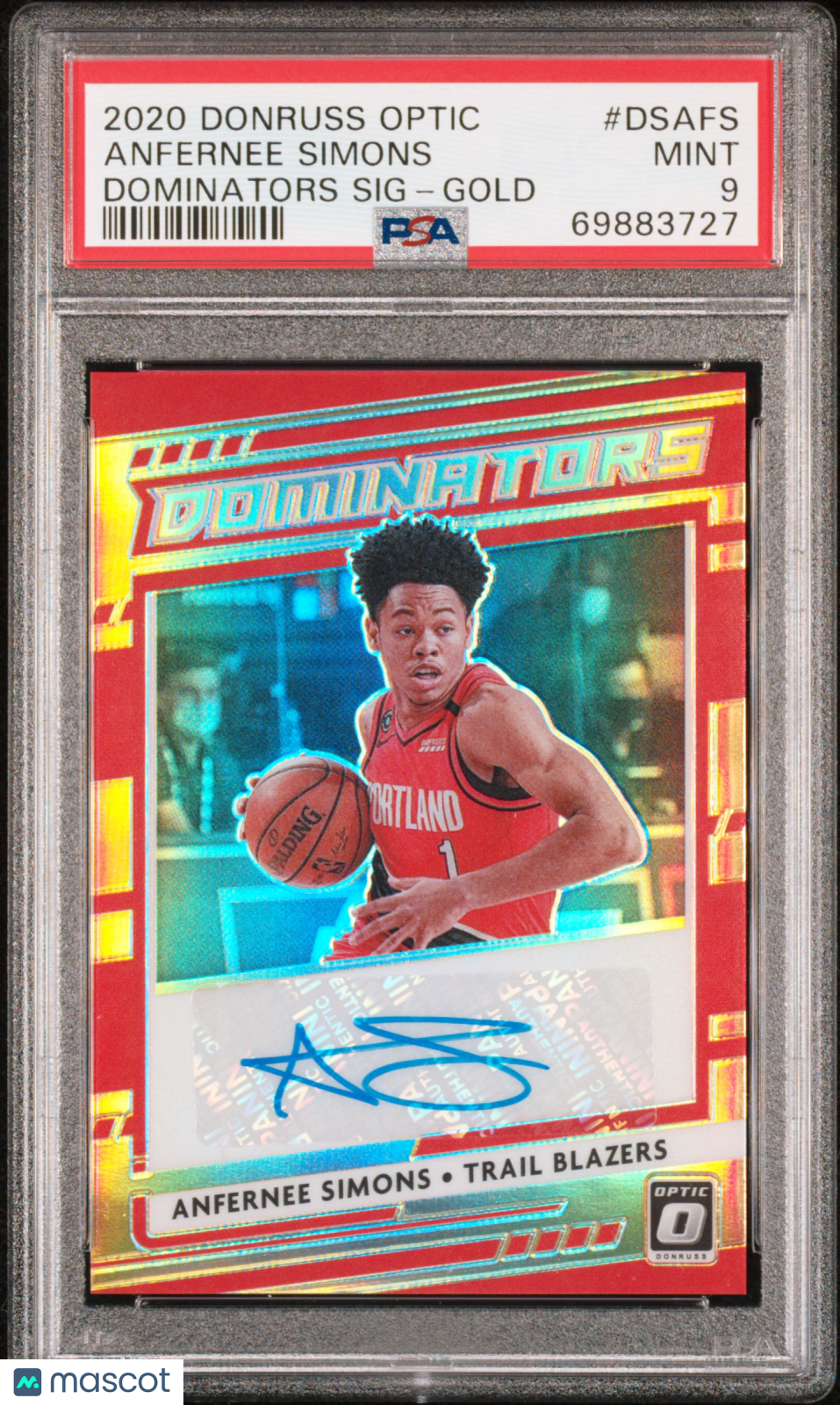 ANFERNEE SIMONS 2020-21 Donruss Optic Dominators Auto Gold Prizm /10 PSA 9