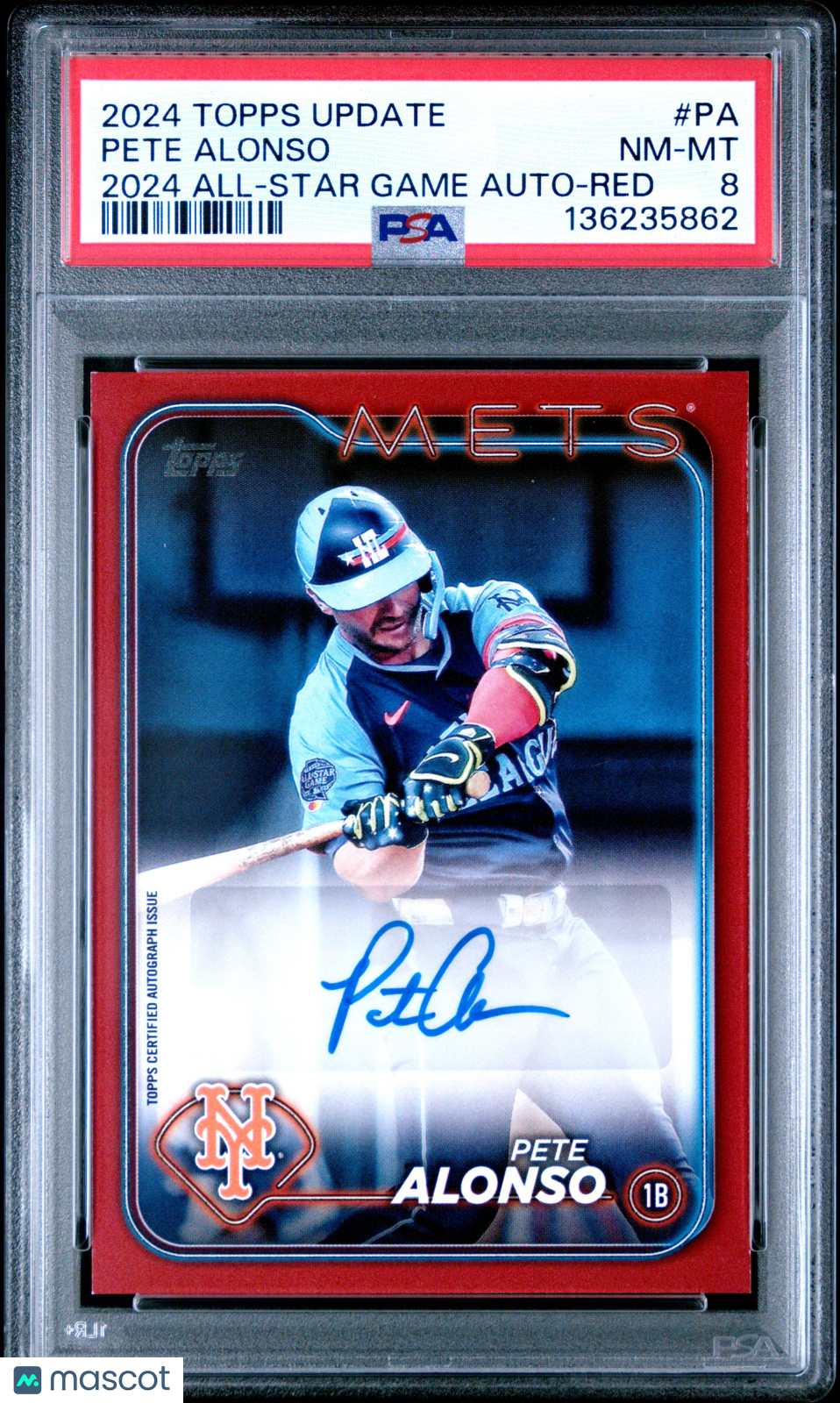 PETE ALONSO 2024 Topps Update All-Star Game Red Auto /25 #PA PSA 8 Mets