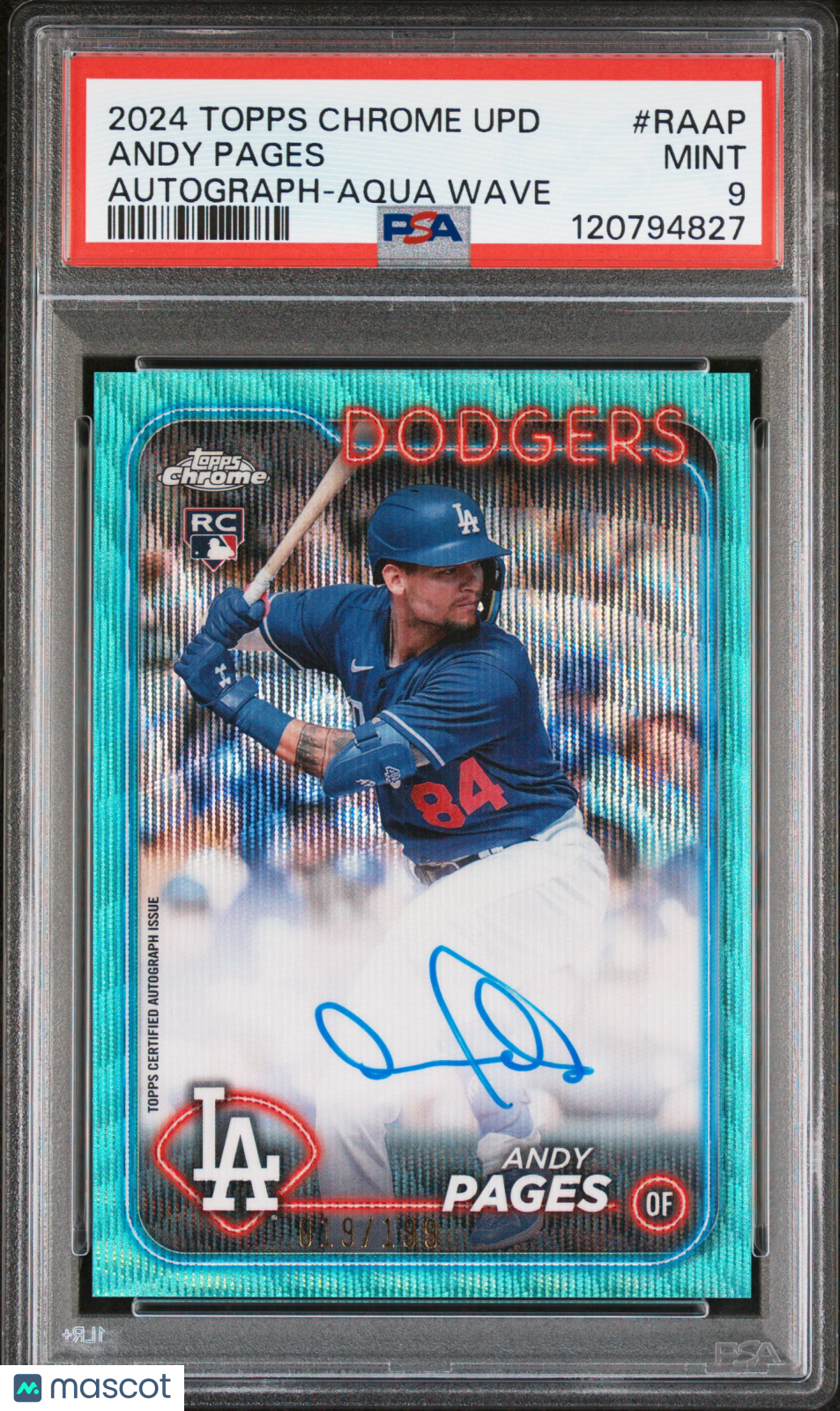ANDY PAGES 2024 Topps Chrome Update Rookie Auto Aqua Wave Refractor /199 PSA 9