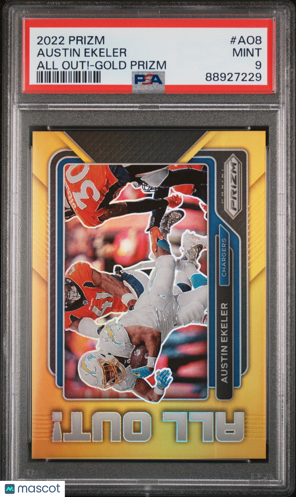 AUSTIN EKELER 2022 Panini Prizm All Out Gold Prizm /10 #AO8 PSA 9 MINT