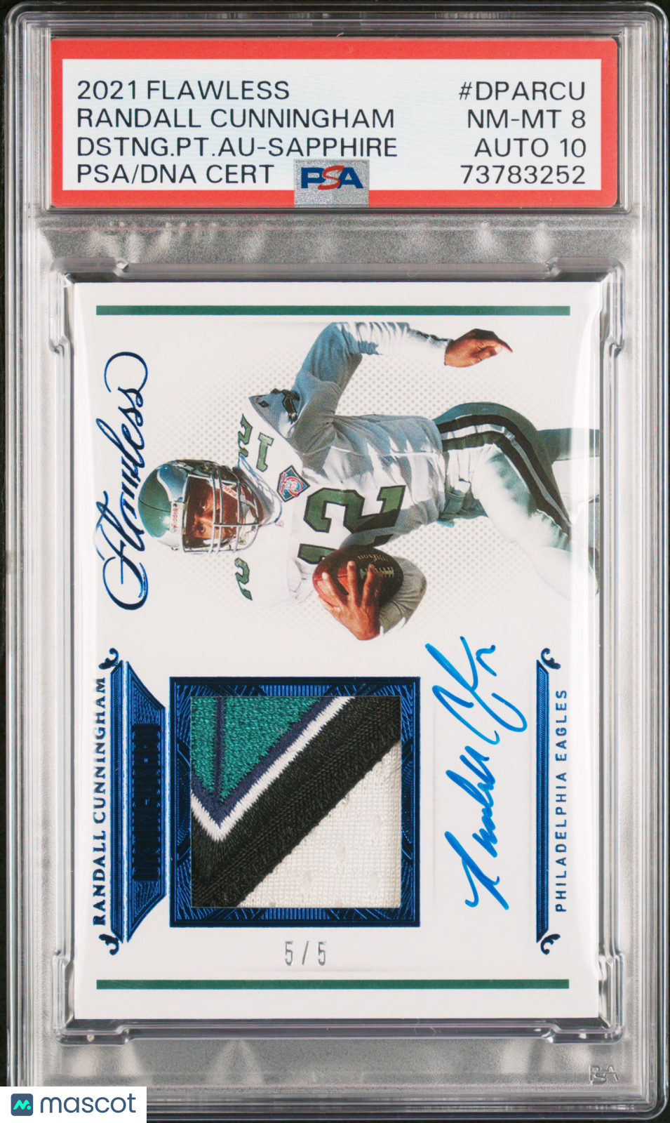 RANDALL CUNNINGHAM 2021 Flawless Distinguished Patch Auto Sapphire /5 PSA 8