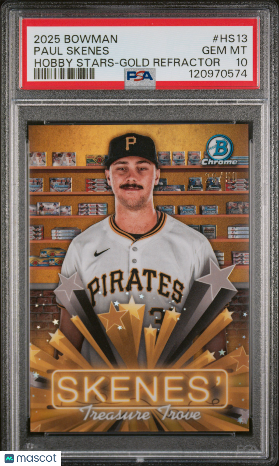 PAUL SKENES 2025 Bowman Chrome Hobby Stars Gold Refractor /50 #HS13 PSA 10