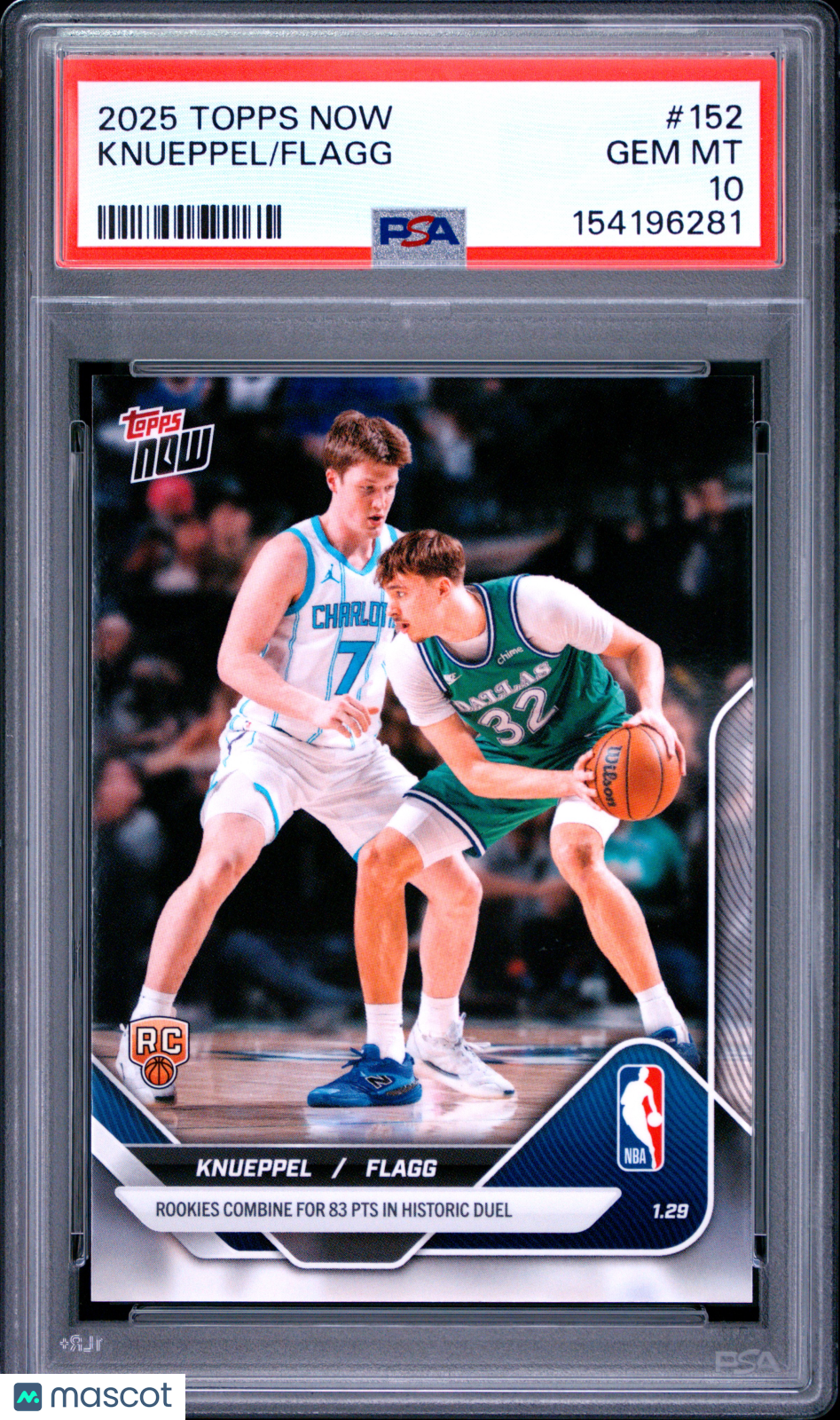 COOPER FLAGG KON KNUEPPEL 2025-26 Topps Now Rookie #152 PSA 10 Hornets Mavericks